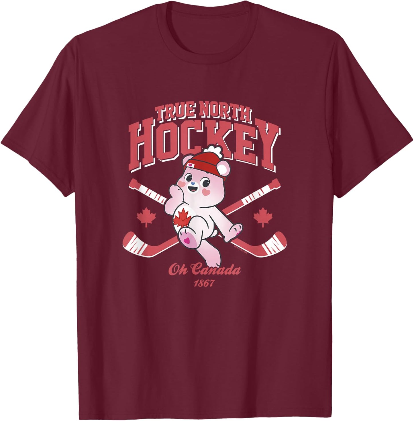 Care Bears True North Hockey Oh Canada 1867 Collegiate T-Shirt - T-Shirt | Maroon
