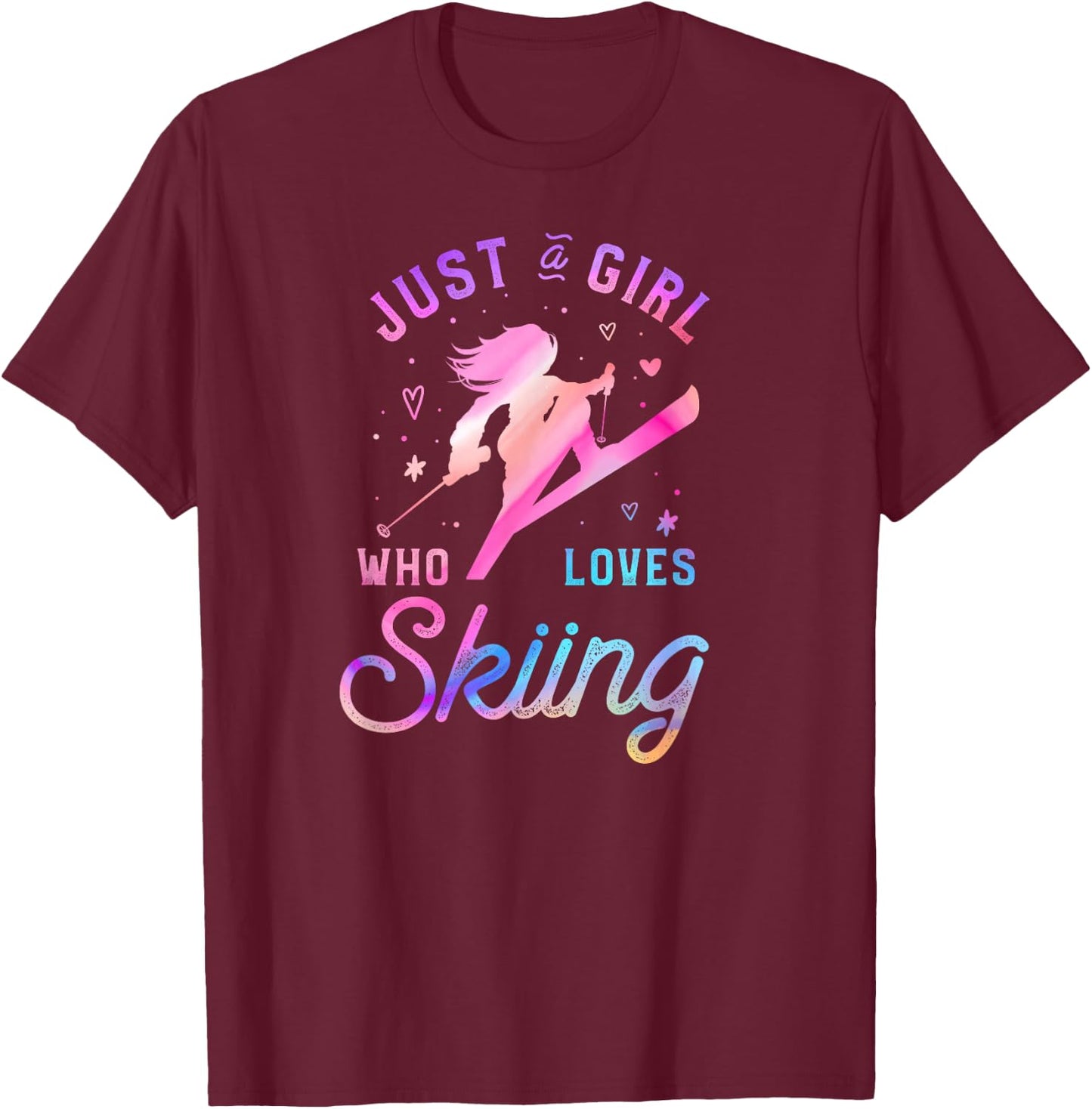 Ski Trip Skiing Watercolor Girl T-Shirt - T-Shirt | Maroon