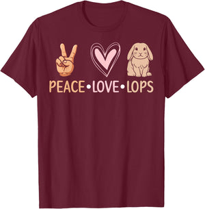 Peace Love Lops - Lop Eared Bunny T-Shirt - T-Shirt | Maroon
