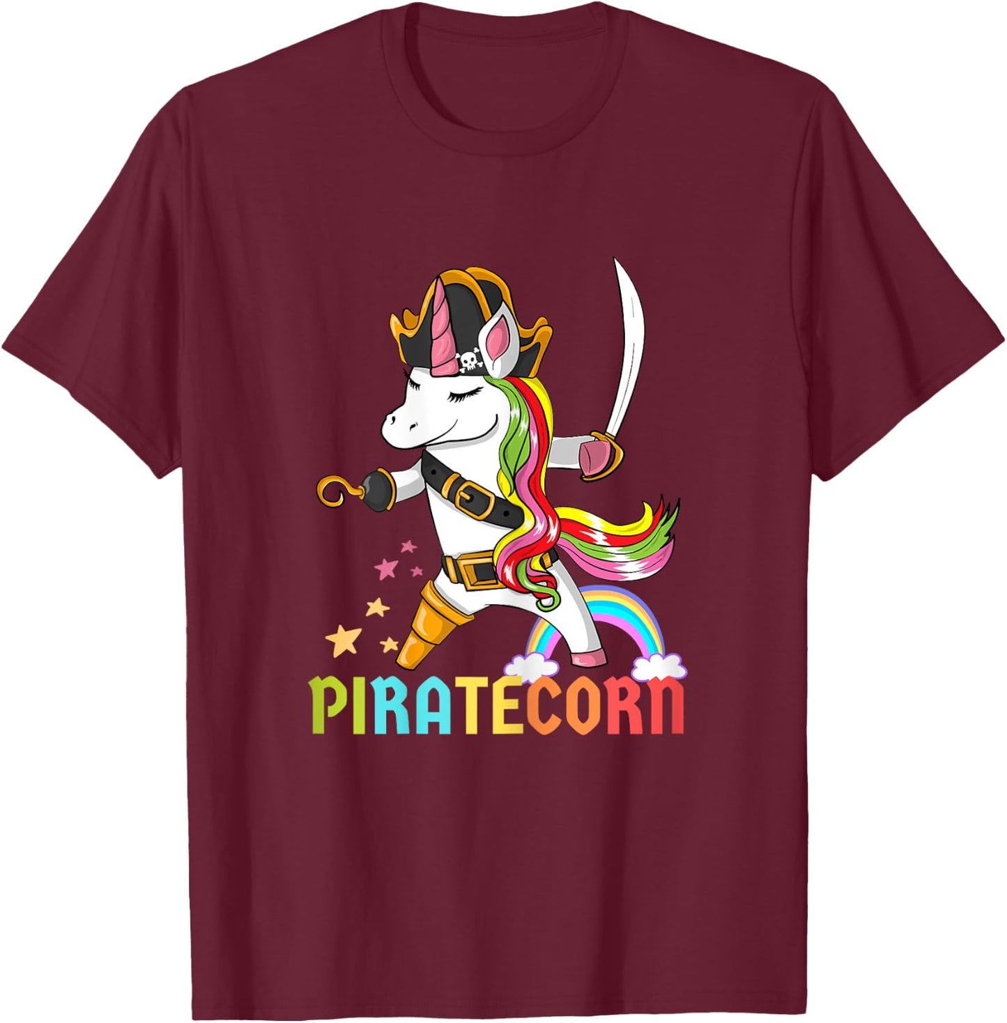 PirateCorn Unicorn Pirate T-Shirt - T-Shirt | Maroon