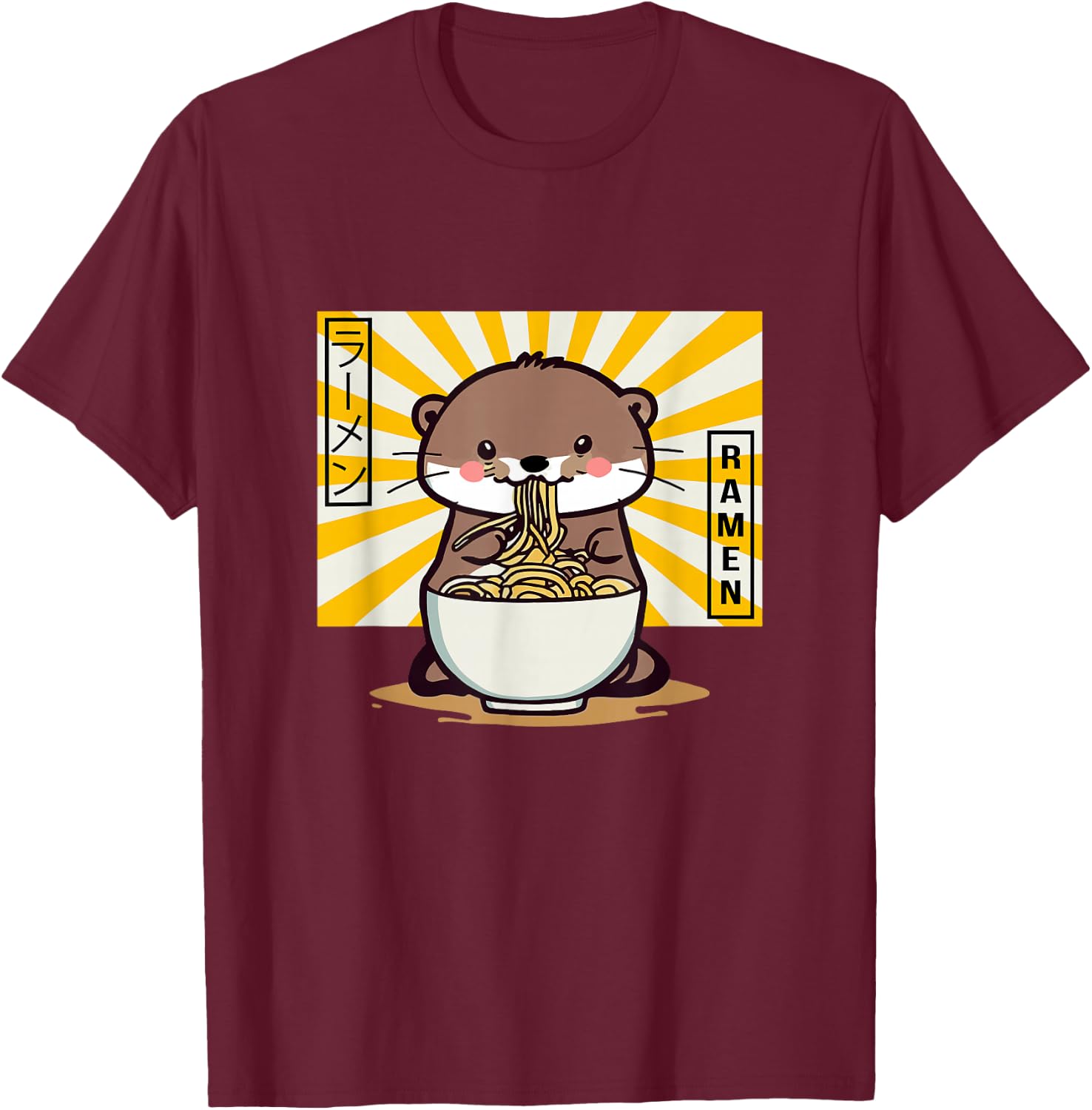Otter Eating Ramen T-Shirt - T-Shirt | Maroon