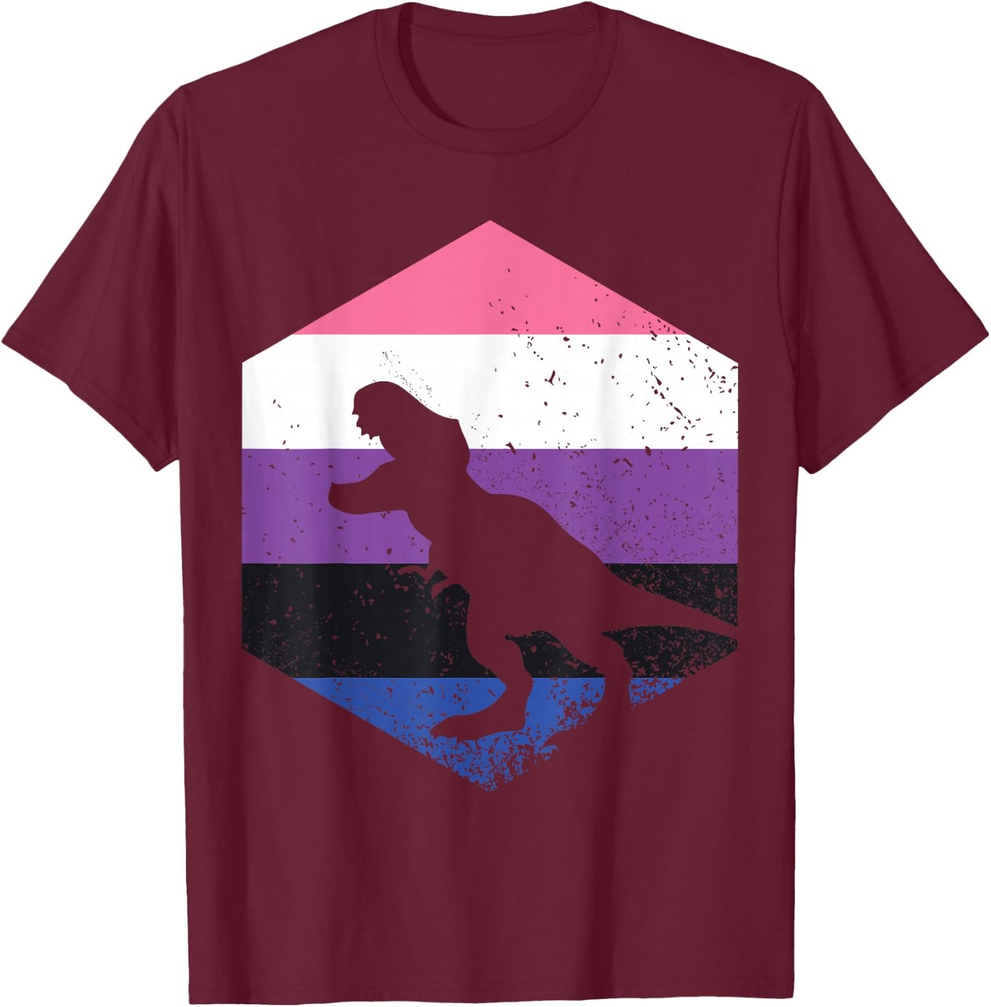 Genderfluid Flag Dinosaur T-Shirt - T-Shirt | Maroon