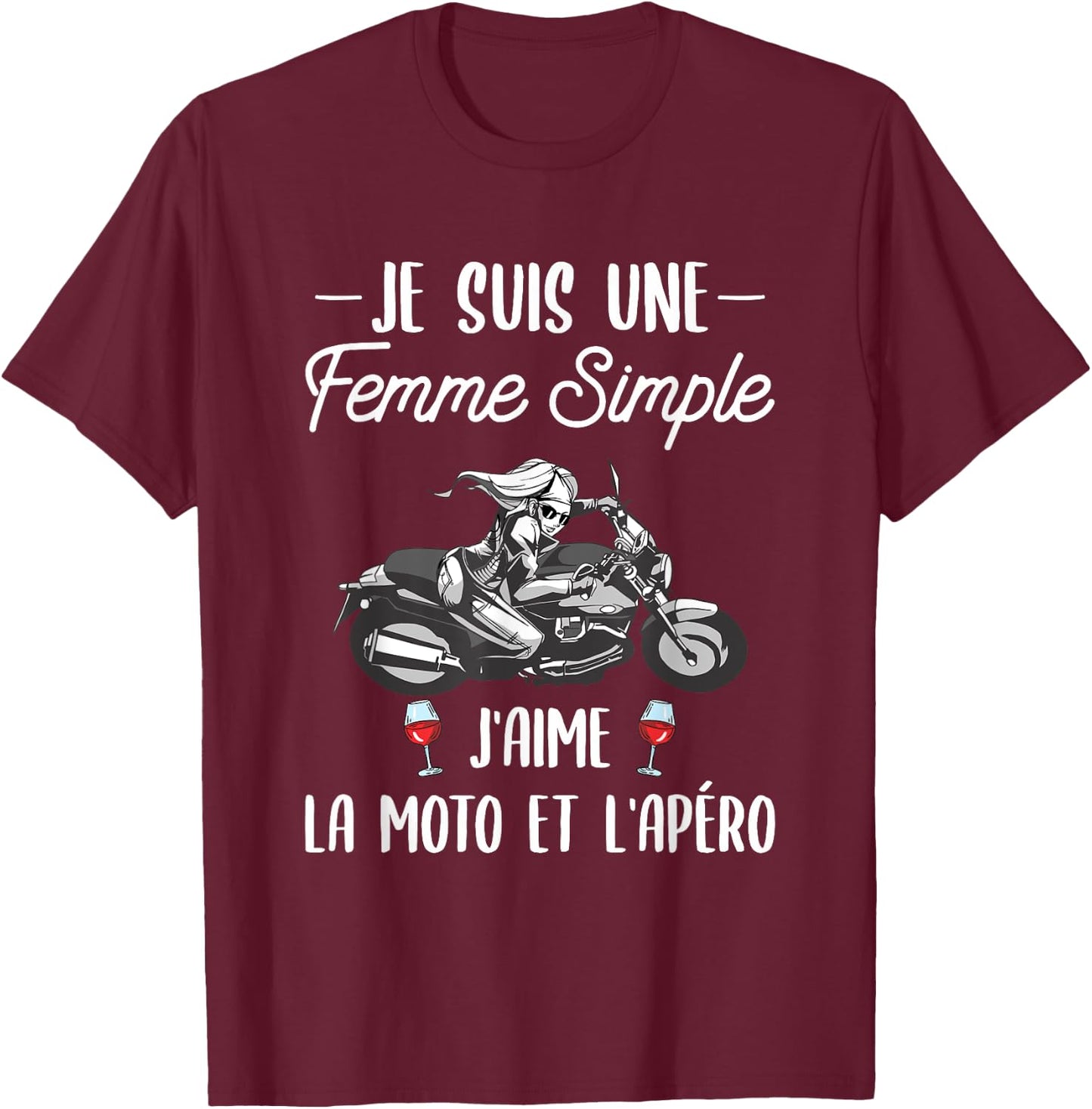 Motorcycle Gift A Woman Amateur Motorcycle And Aperitif , Black T-Shirt - T-Shirt | Maroon