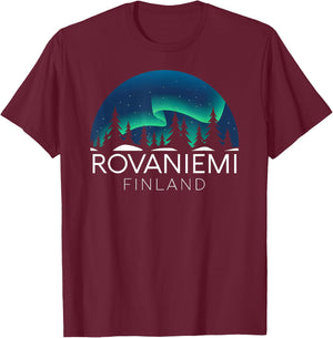 Rovaniemi Finland Northern Lights Arctic Aurora Borealis T-Shirt - T-Shirt | Maroon