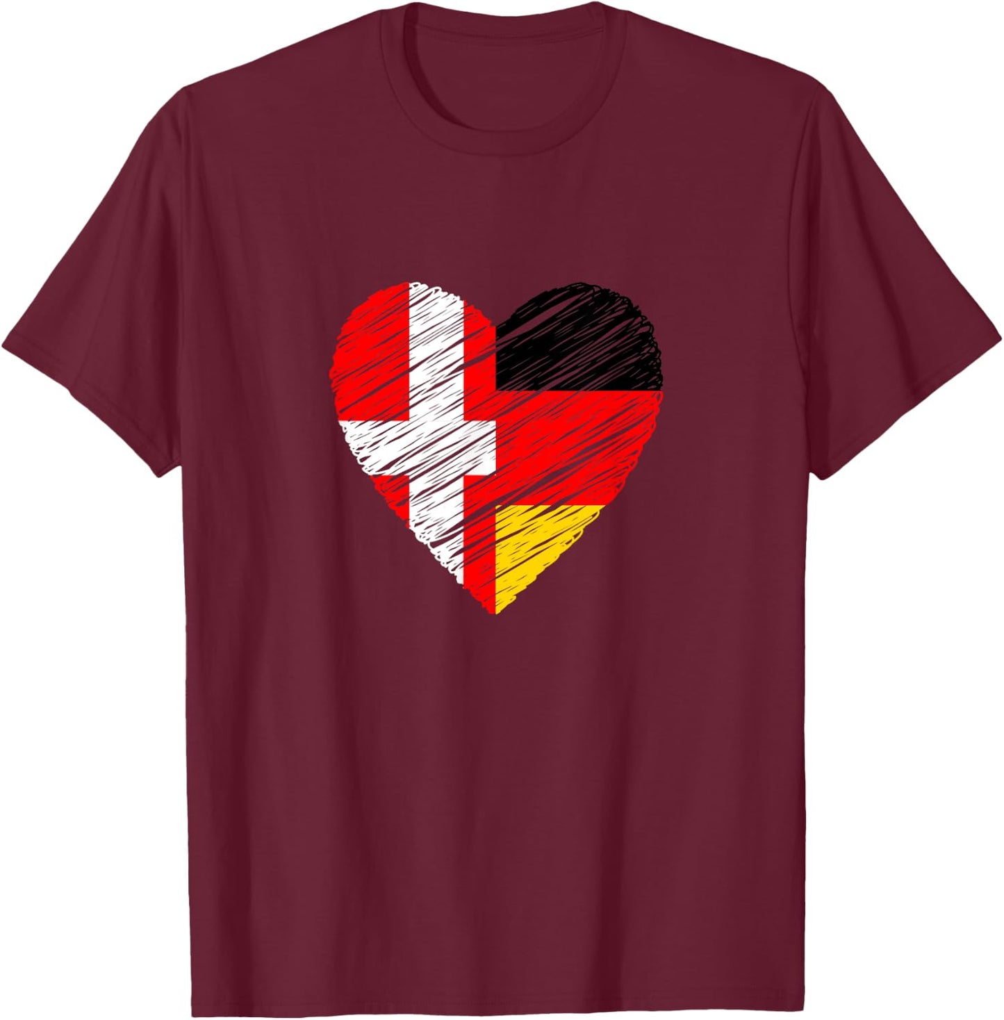 Dänemark Deutschland Herz Deutschland Flagge Dänische Flagge Love T-Shirt - T-Shirt | Maroon