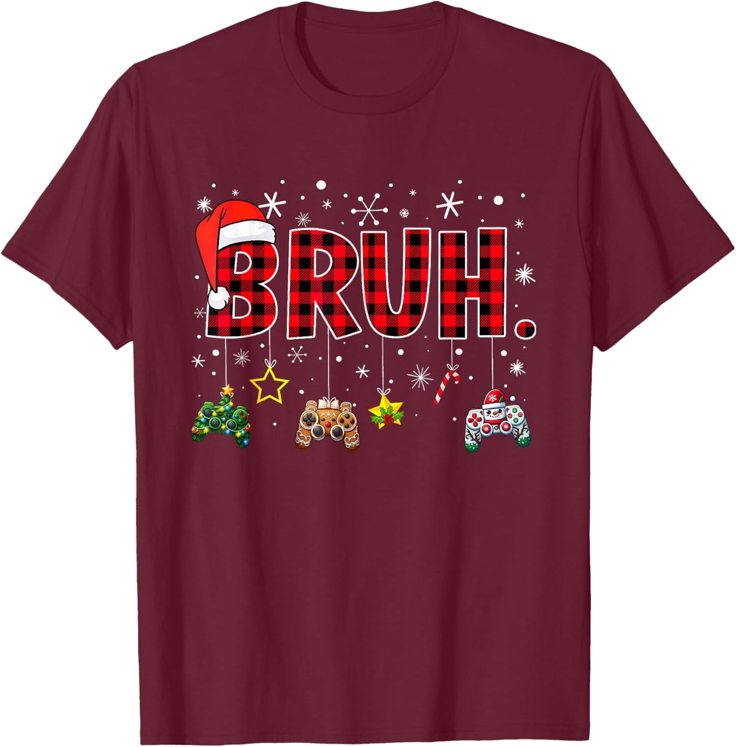 Christmas Bruh Gamer Controller Xmas Gaming Boys Kids Youth T-Shirt - T-Shirt | Maroon