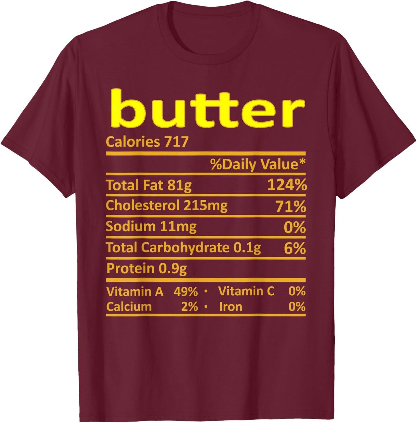 Butter Nutrition Funny Thanksgiving Costume Food Christmas T-Shirt - T-Shirt | Maroon