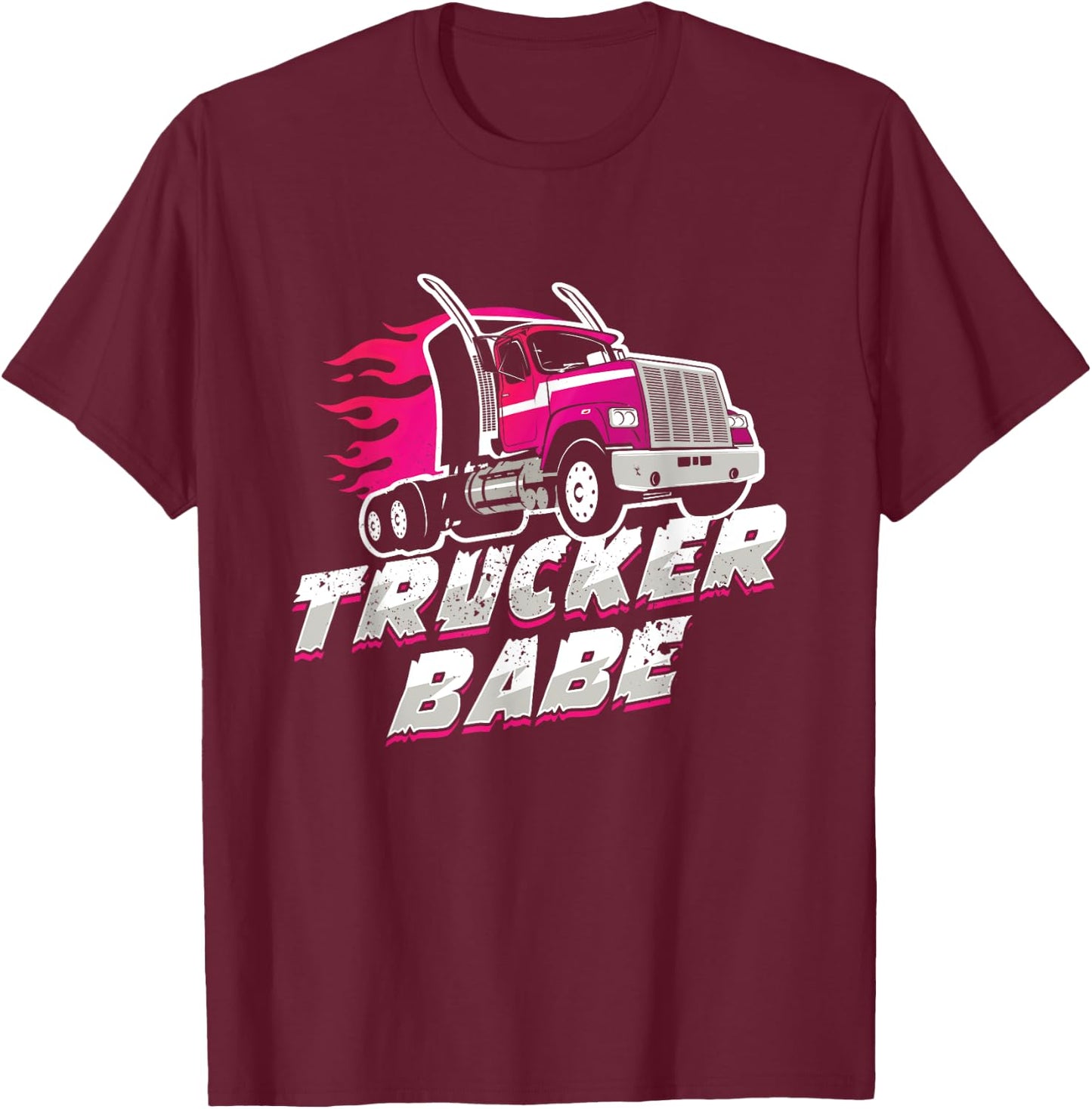 Awesome Trucker Babe Trailer Truck Driver Women Girls T-Shirt - T-Shirt | Maroon