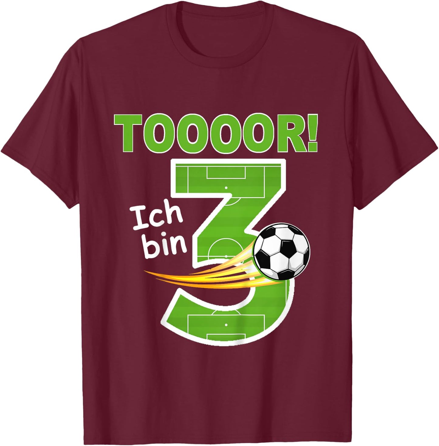 Children's Football Birthday Outfit "Ich bin 3 Jahre ", black T-Shirt - T-Shirt | Maroon