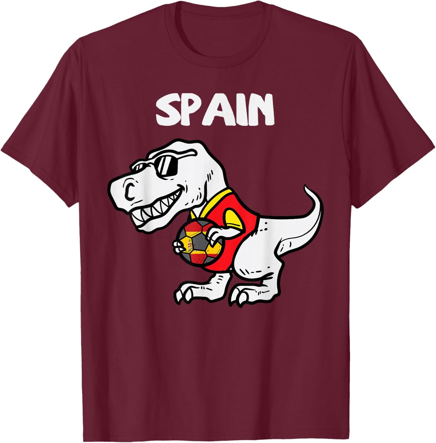 Spain Trex Dino Spanish Flag Soccer Fan Boys Kids Toddlers T-Shirt - T-Shirt | Maroon