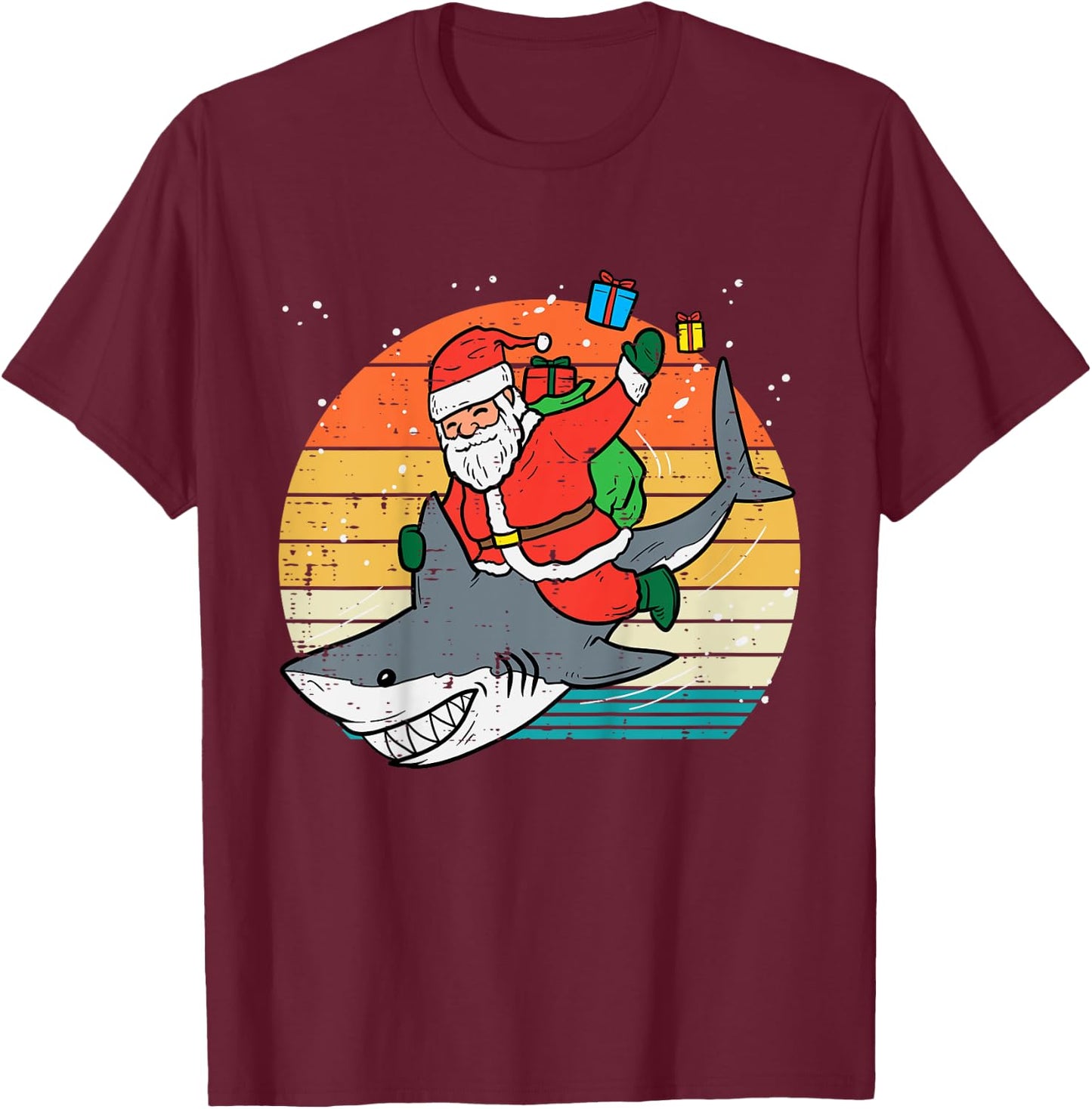 Kids Santa Riding Shark Xmas Pajamas Toddler Boys Christmas PJs T-Shirt - T-Shirt | Maroon