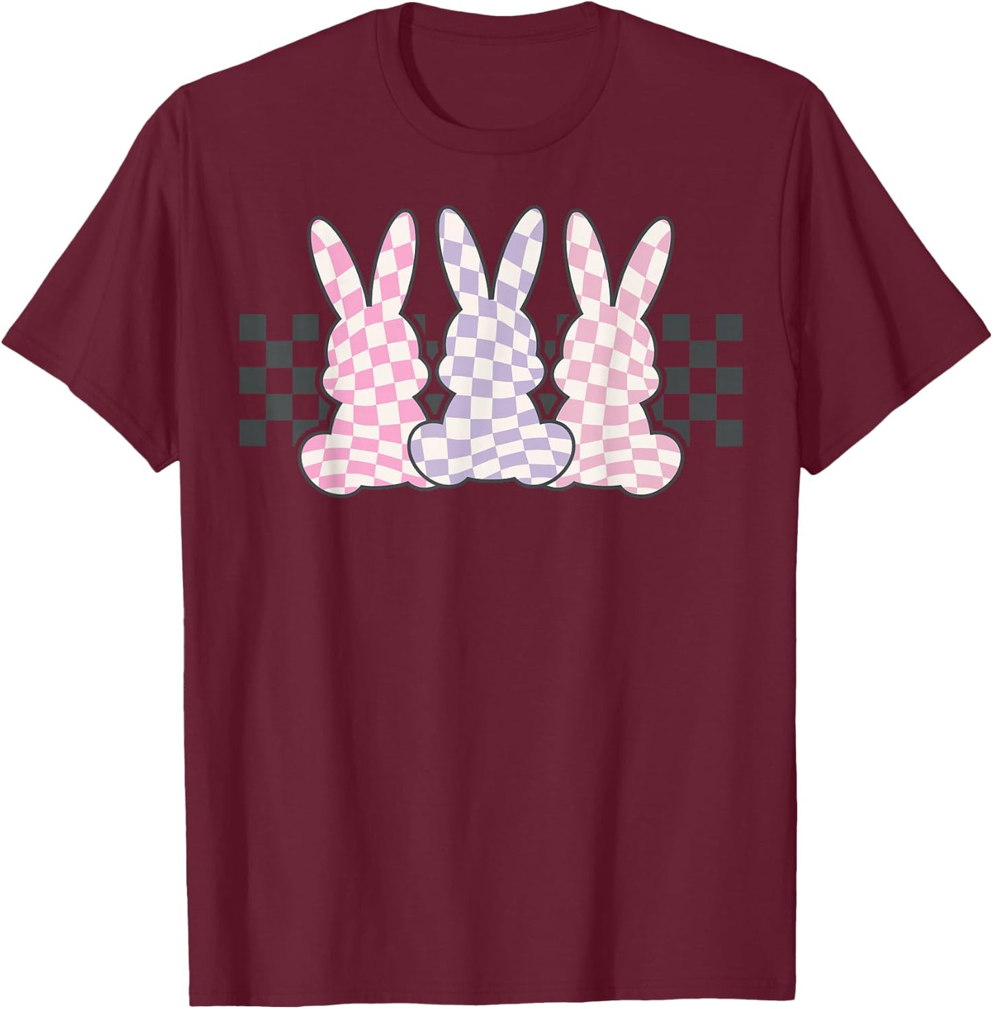 Checkerboard Easter Bunny for Tween Boys Girls Teens T-Shirt - T-Shirt | Maroon