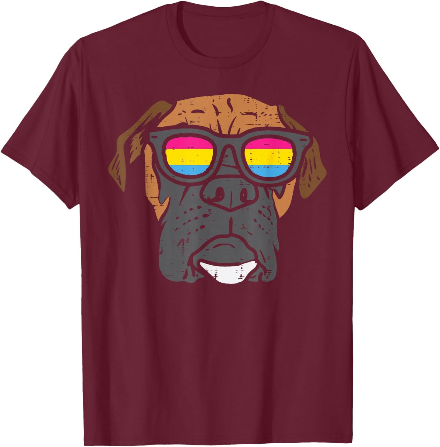 Boxer Dog Pansexual Sunglasses Cute Pan Pride Flag Men Women T-Shirt - T-Shirt | Maroon