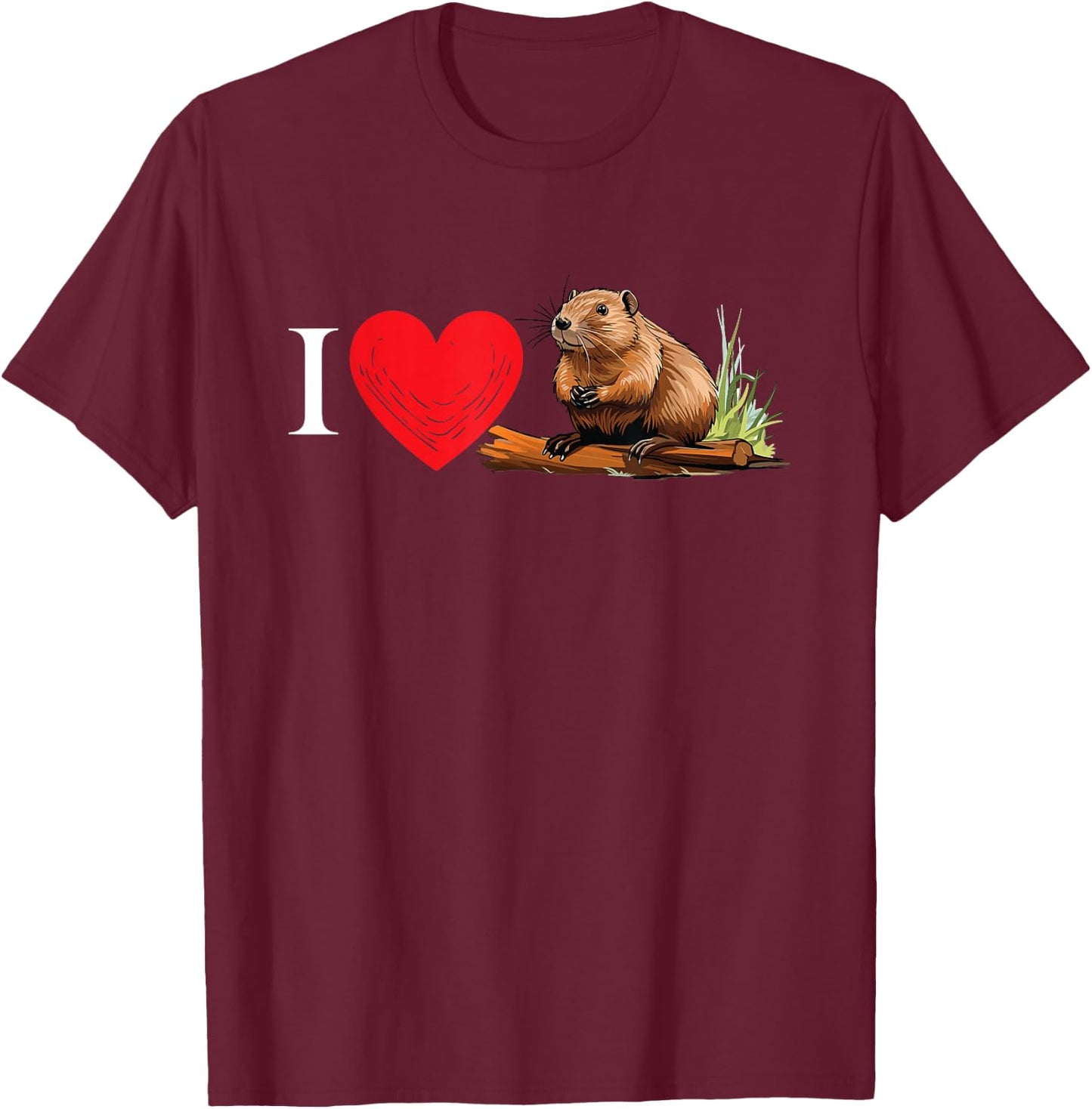 Beaver Funny Bobr I Love Beaver Animal Meme T-Shirt - T-Shirt | Maroon