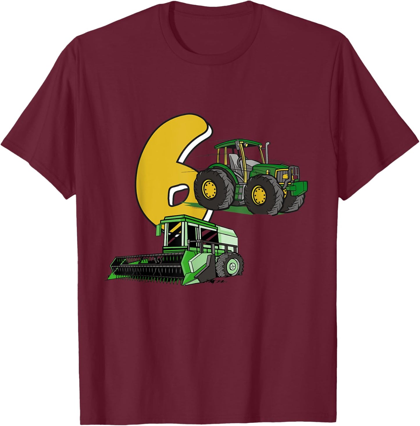 6. Geburtstag Junge, Traktor & Mähdrescher Motiv, Kinder T-Shirt - T-Shirt | Maroon
