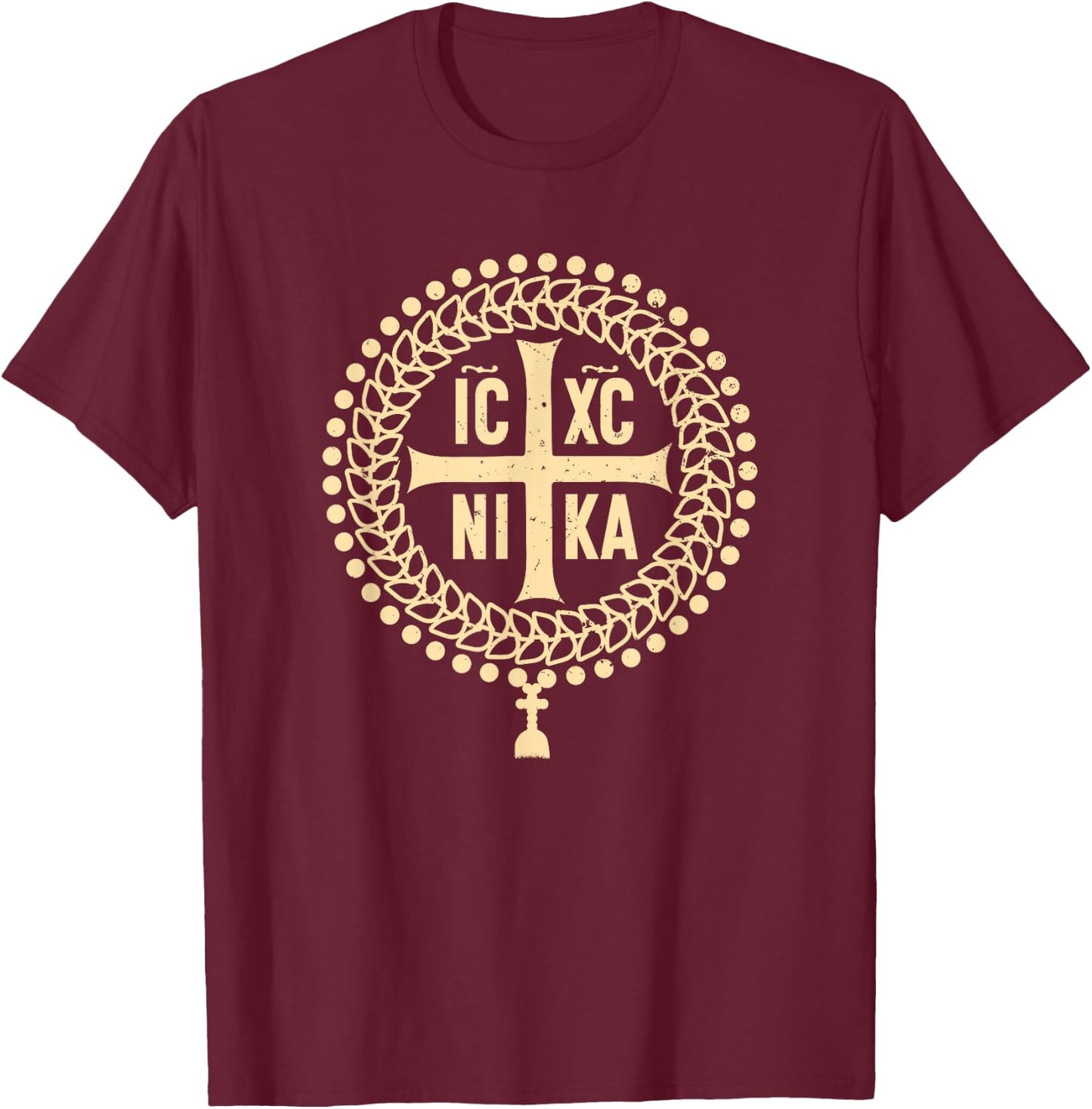 ICXC NIKA Greek Eastern Orthodox Christian Cross T-Shirt - T-Shirt | Maroon