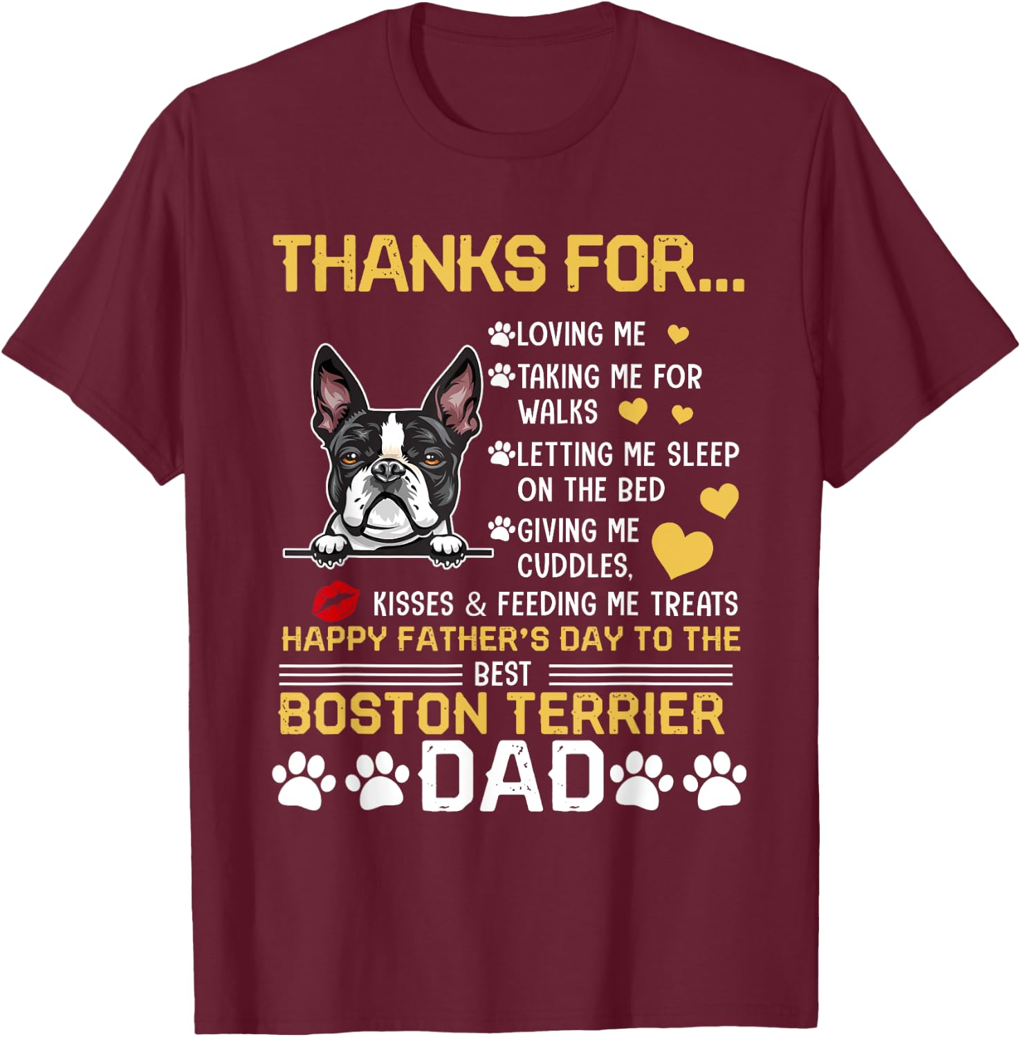 Best Boston Terrier Dog Dad Lover Happy Father's Day T-Shirt - T-Shirt | Maroon