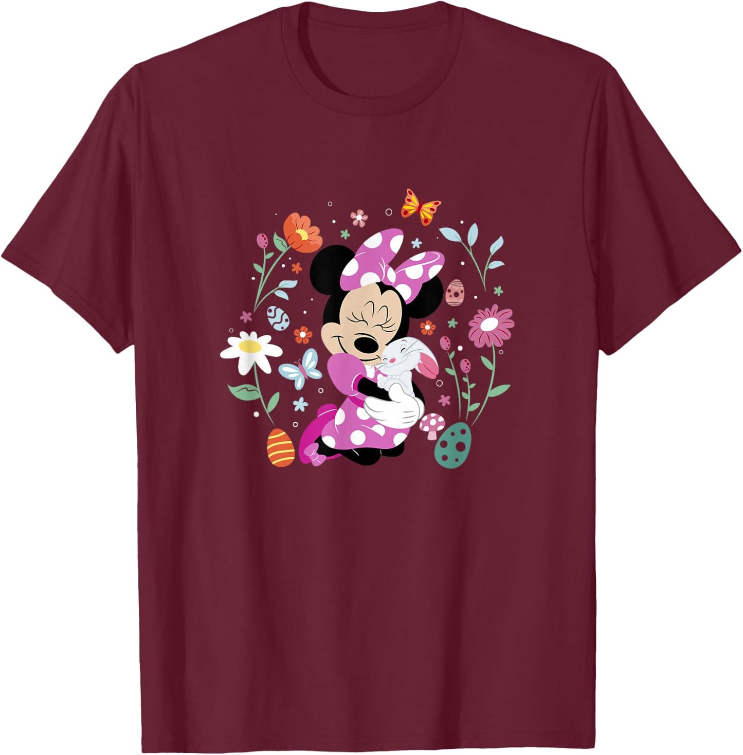 Disney Minnie Mouse Easter Spring Wildflower Bunny Hug T-Shirt - T-Shirt | Maroon
