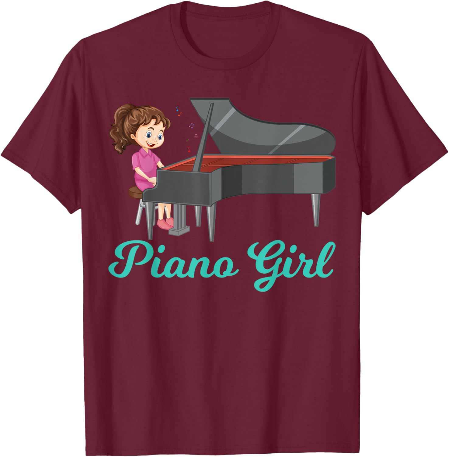 Girl Playing Piano Music Music Notes Pianist Piano Girl T-Shirt - T-Shirt | Maroon