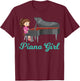 Girl Playing Piano Music Music Notes Pianist Piano Girl T-Shirt - T-Shirt | Maroon