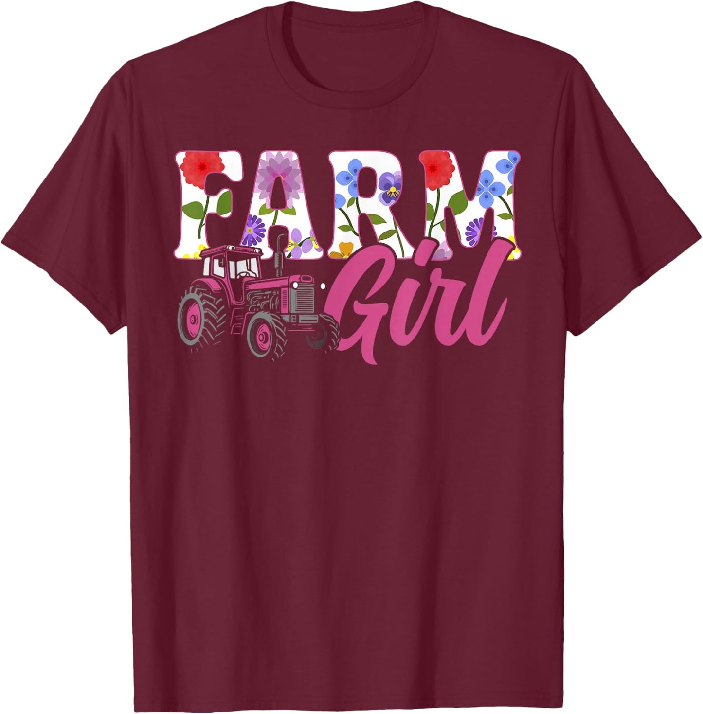 Farming Farmer Girl Tractor Vintage Farm Girl T-Shirt - T-Shirt | Maroon