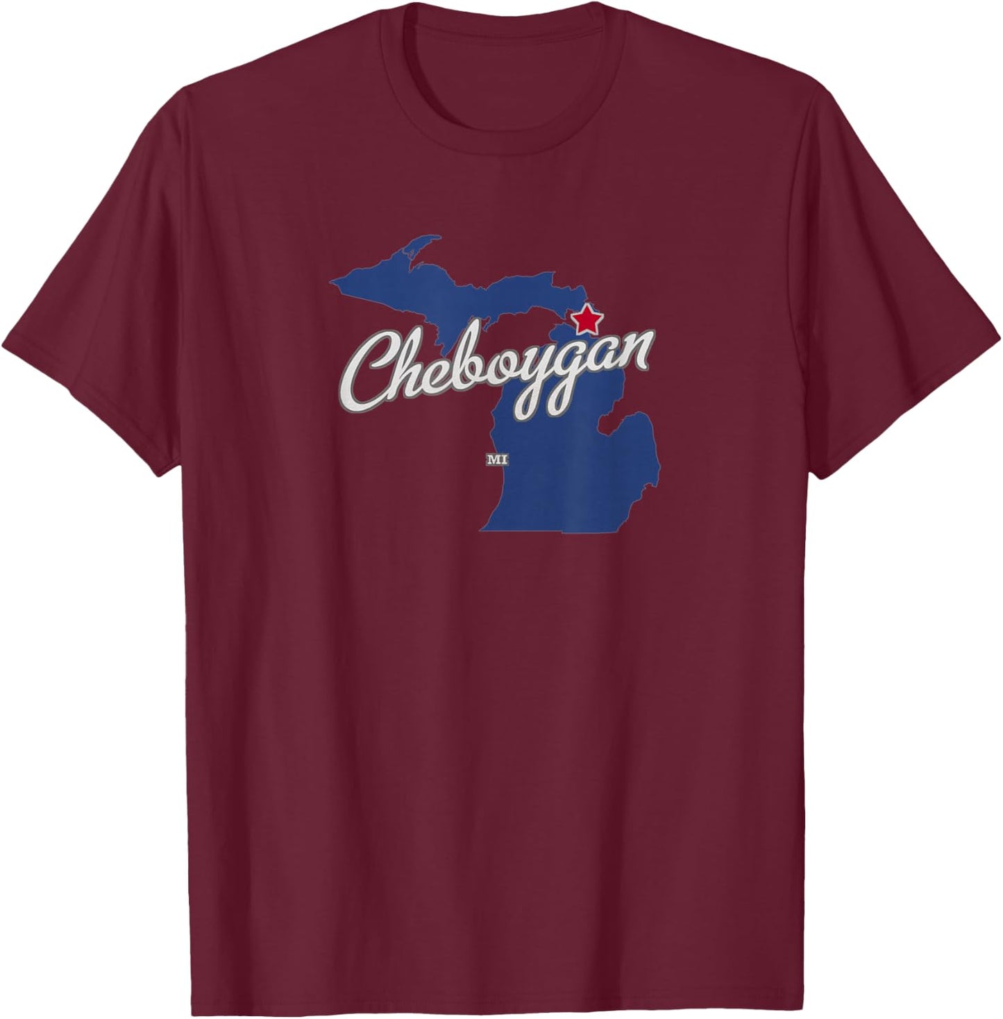 Cheboygan Michigan MI Map T-Shirt - T-Shirt | Maroon
