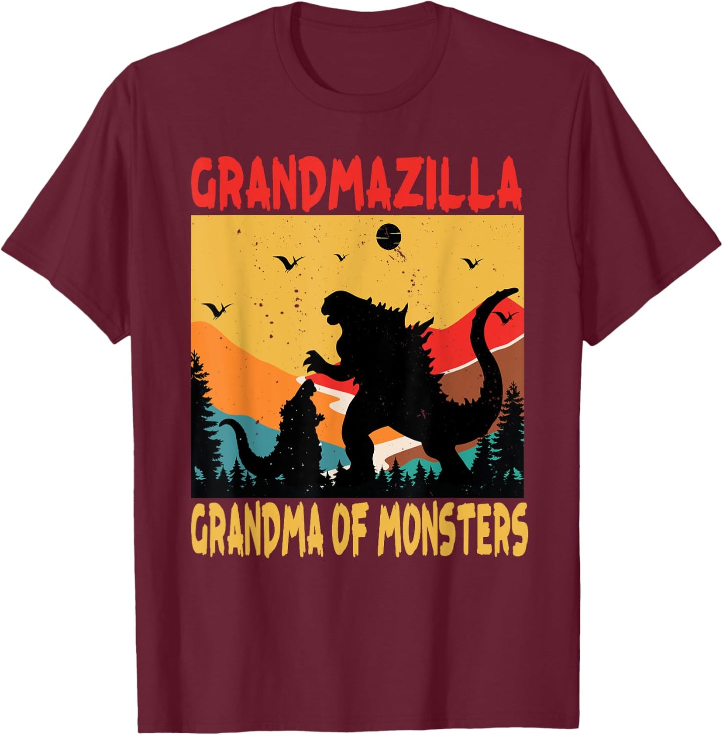 Grandmazilla Grandma Of Monsters Women Halloween Christmas T-Shirt - T-Shirt | Maroon