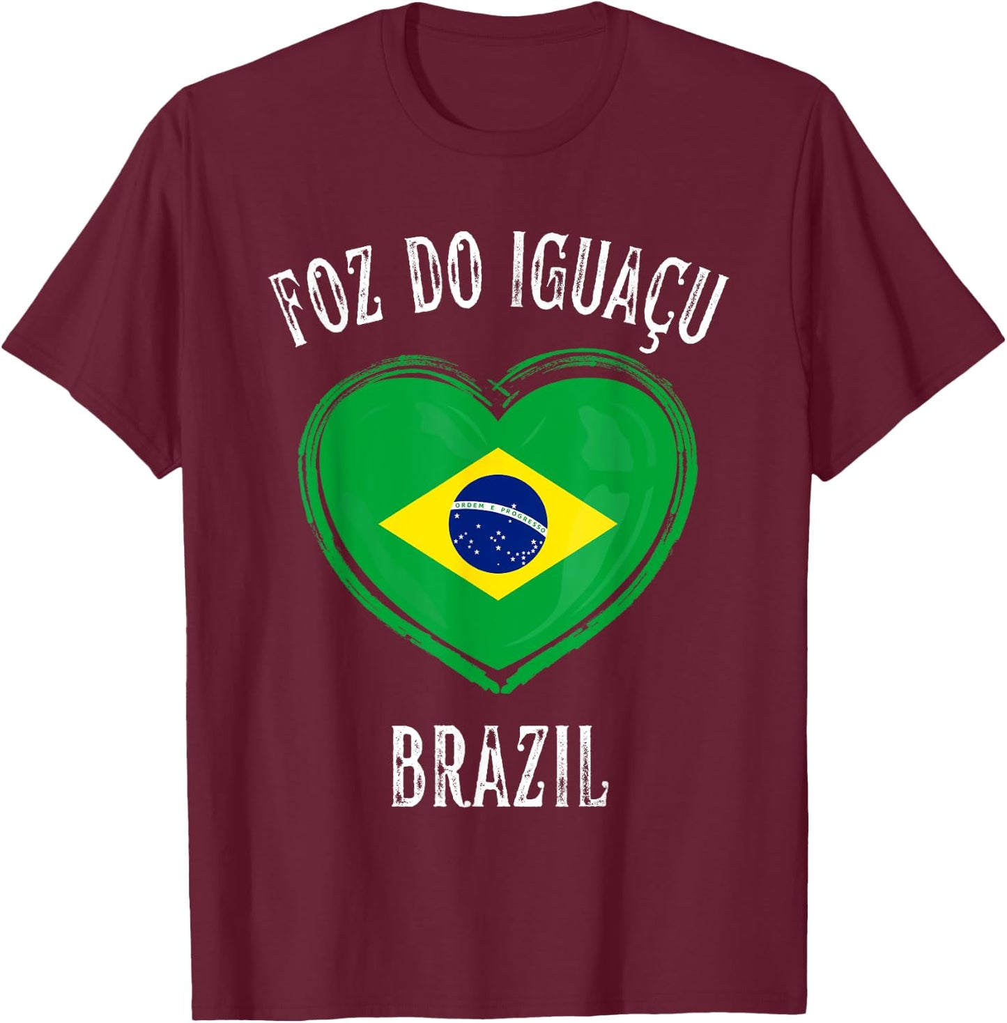 Brazil Flag Heart Foz Do Iguacu City T-Shirt - T-Shirt | Maroon