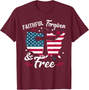 Faithful Forgiven Free Patriotic Christian 4th of July Women T-Shirt - T-Shirt | Maroon