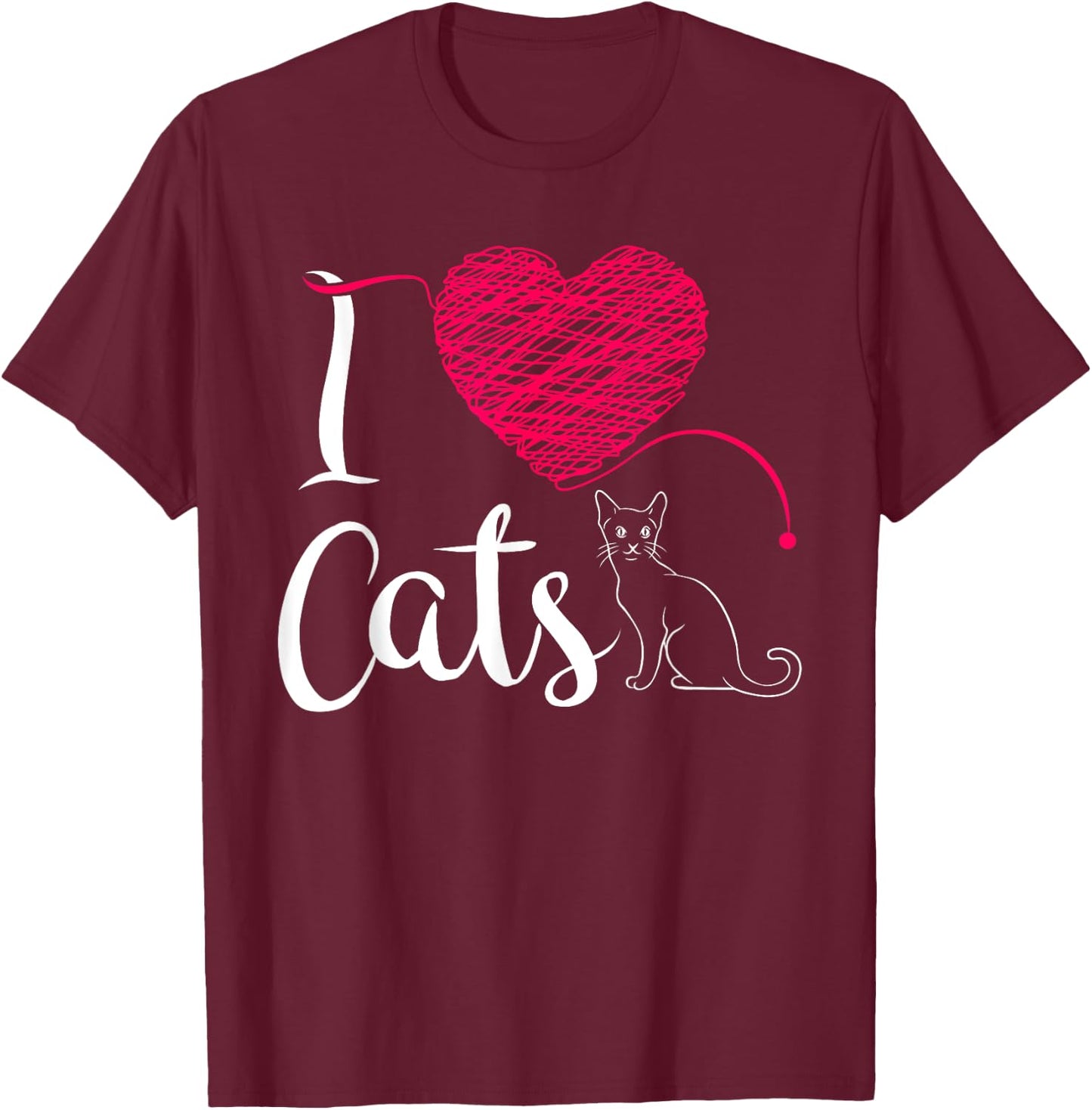 I Love Cats & Kittens - Cat Lover Gift Women Kids T-Shirt - T-Shirt | Maroon