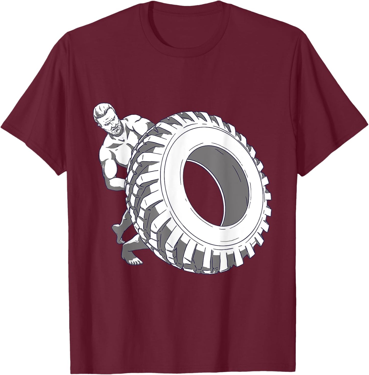 Man With Tyres For Strength Sports T-Shirt - T-Shirt | Maroon