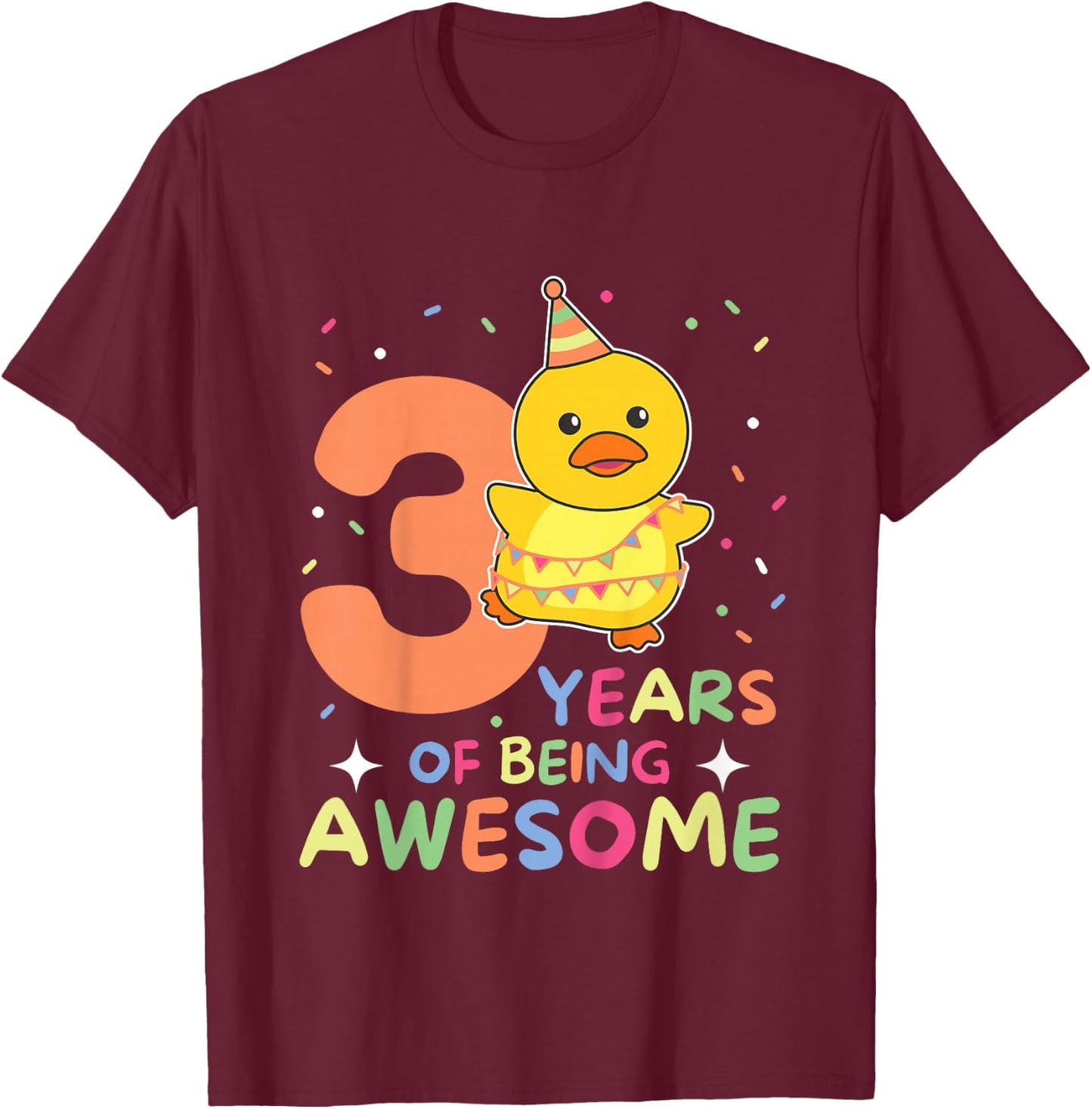 Duck For 3rd Birthday For Children Three Years Old T-Shirt - T-Shirt | Maroon