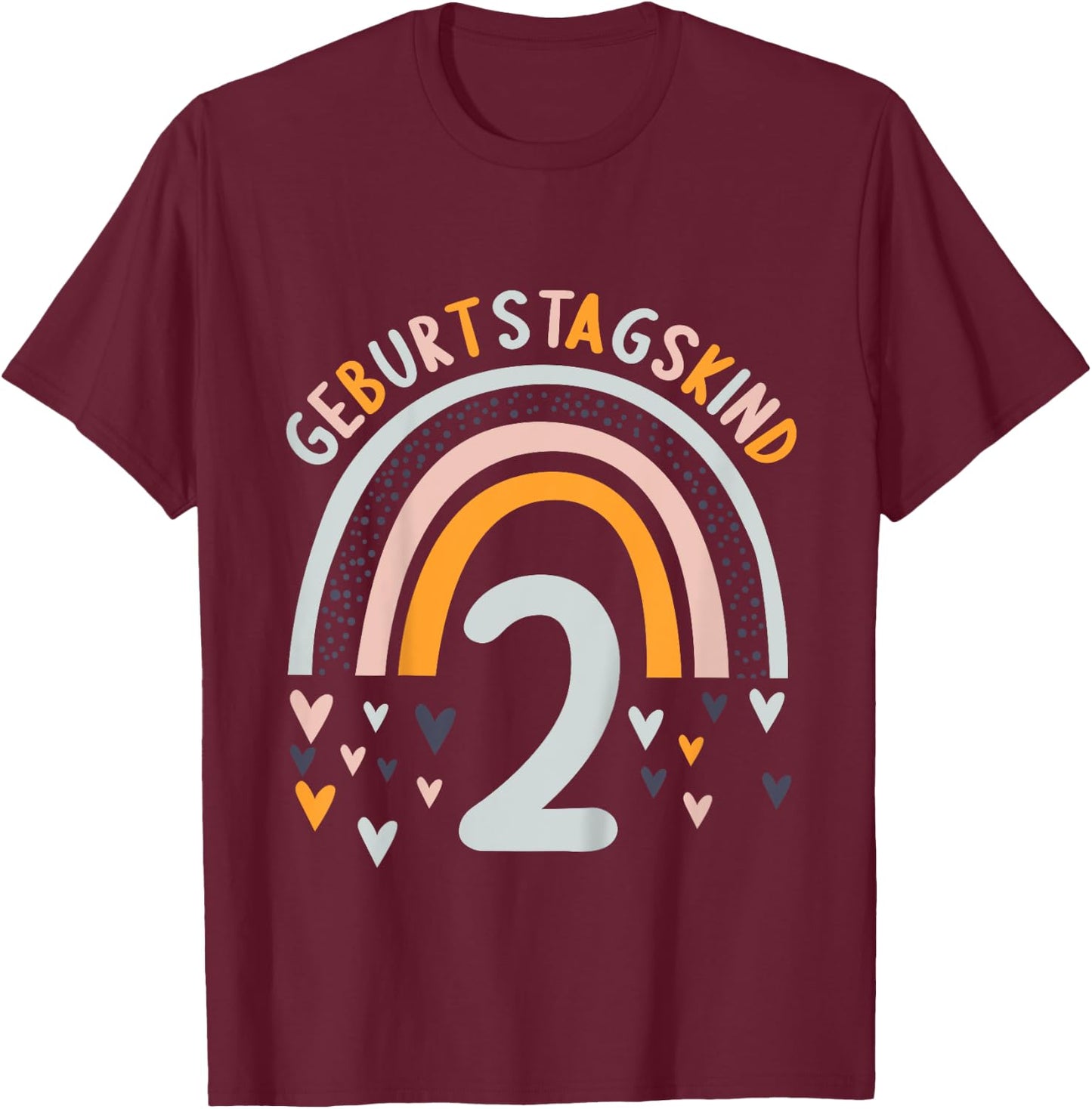 Kids 2 Years Old Boy Girl Rainbow Rainbow 2nd Birthday , black, 80 T-Shirt - T-Shirt | Maroon