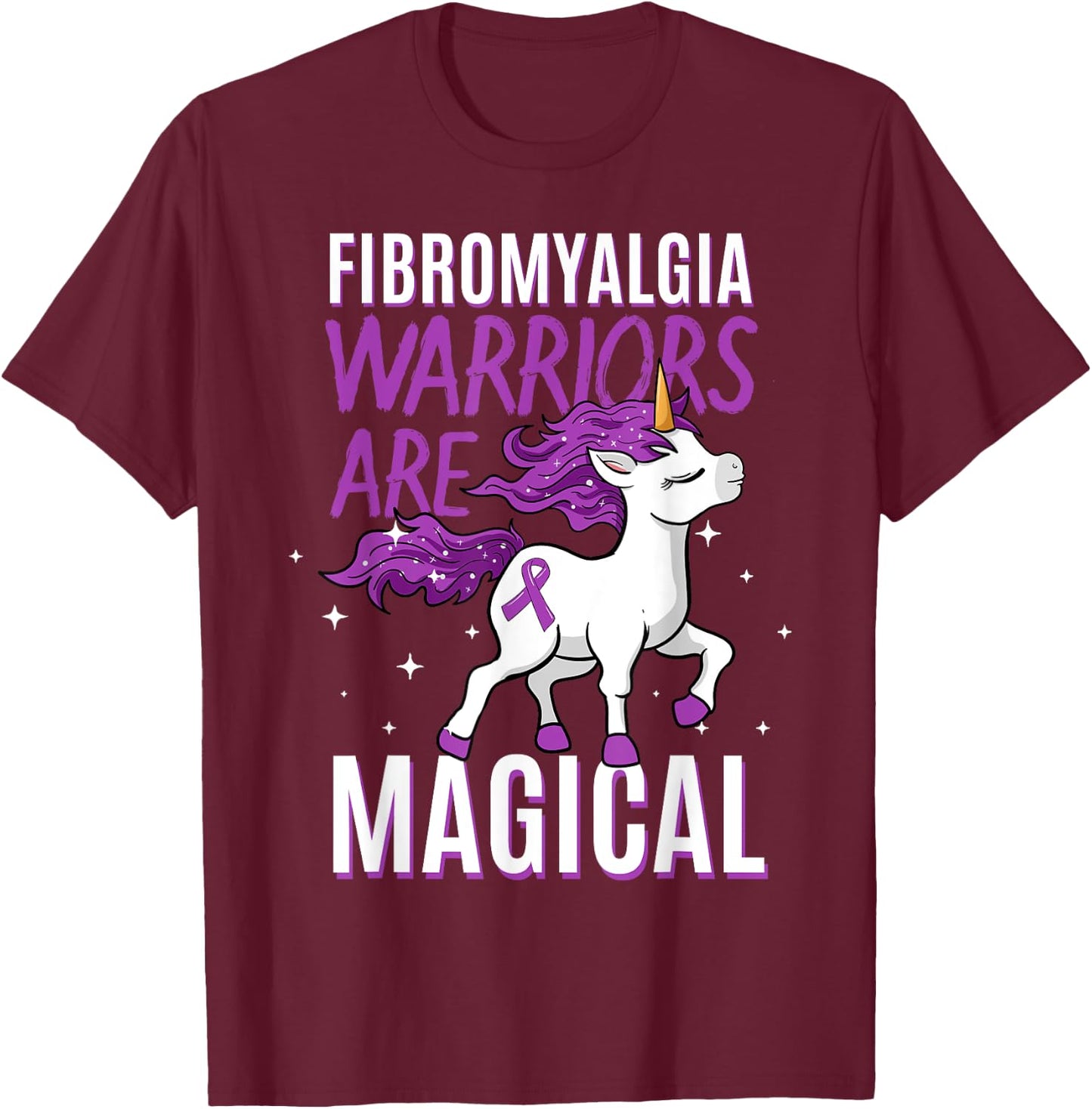 Fibromyalgia Warrior Magical Unicorn Awareness Ribbon T-Shirt - T-Shirt | Maroon