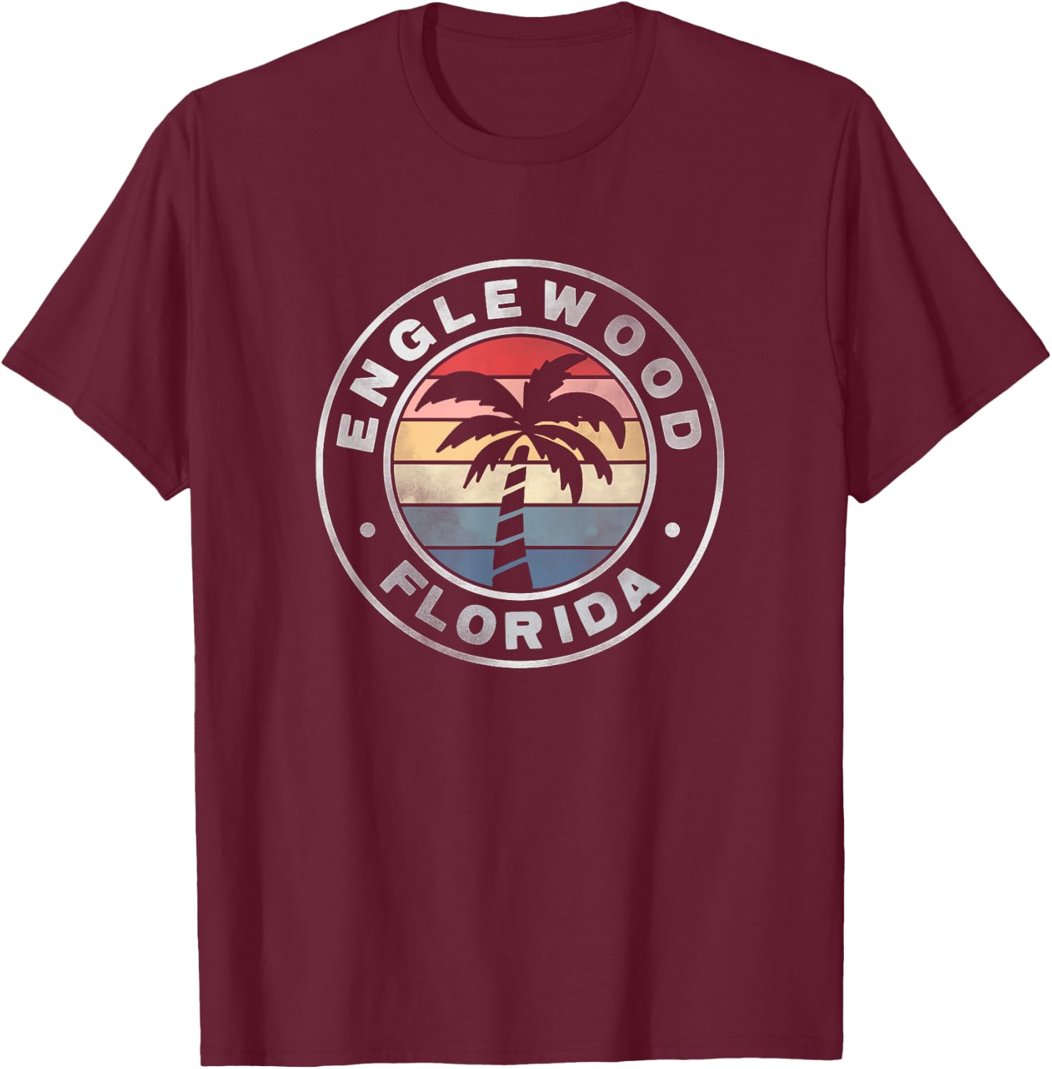 Englewood Florida Sunset Palm Trees Beach Retro Men Women T-Shirt - T-Shirt | Maroon