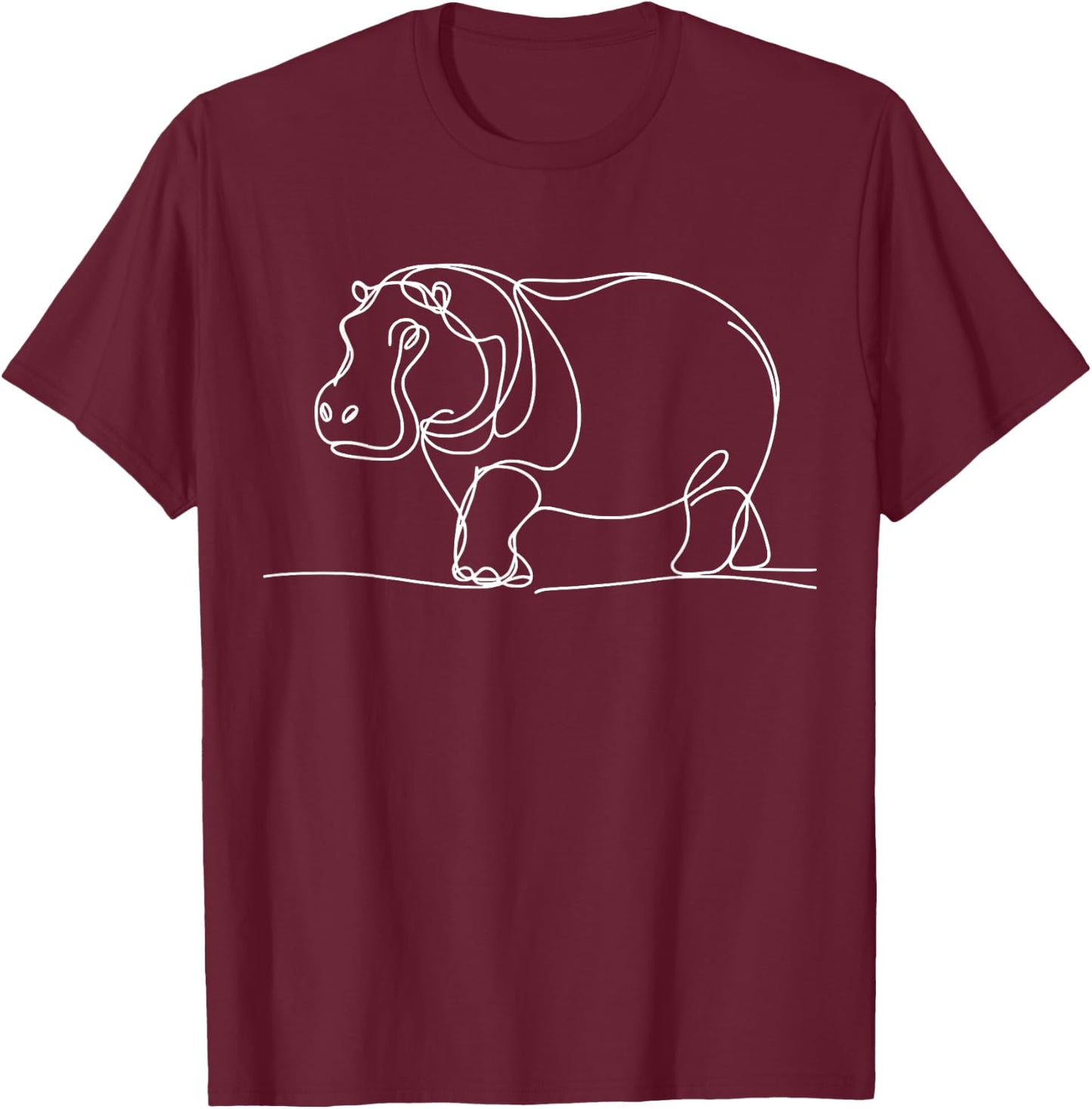 Minimalist Hippo Line Art Simple Animal Drawing Design T-Shirt - T-Shirt | Maroon