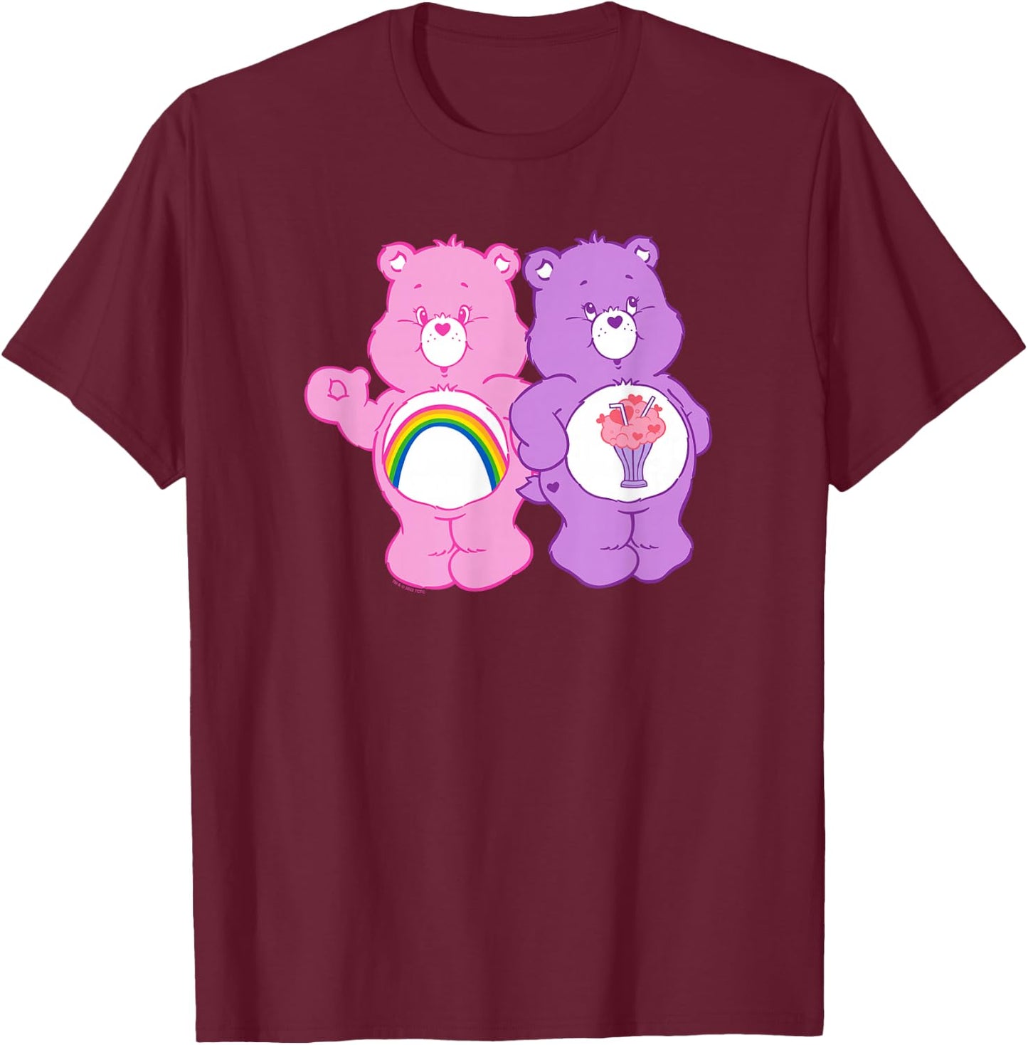 Care Bears Cheer Bear & Share Bear Best Friends Pink Duo , Black, S T-Shirt - T-Shirt | Maroon