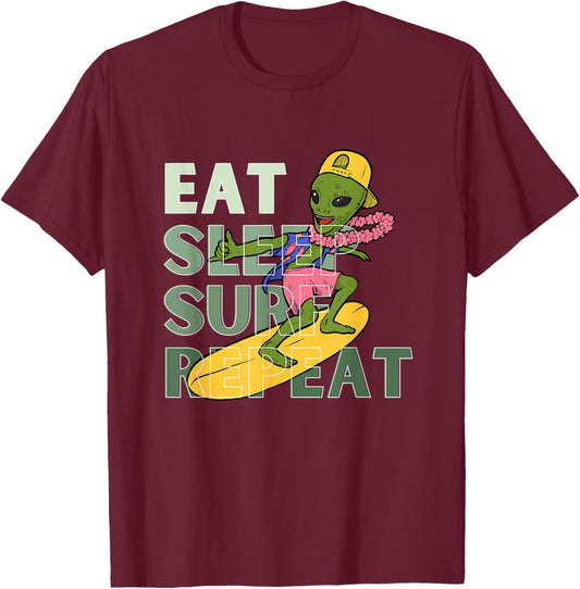 Eat Sleep Surf Repeat T-Shirt - T-Shirt | Maroon