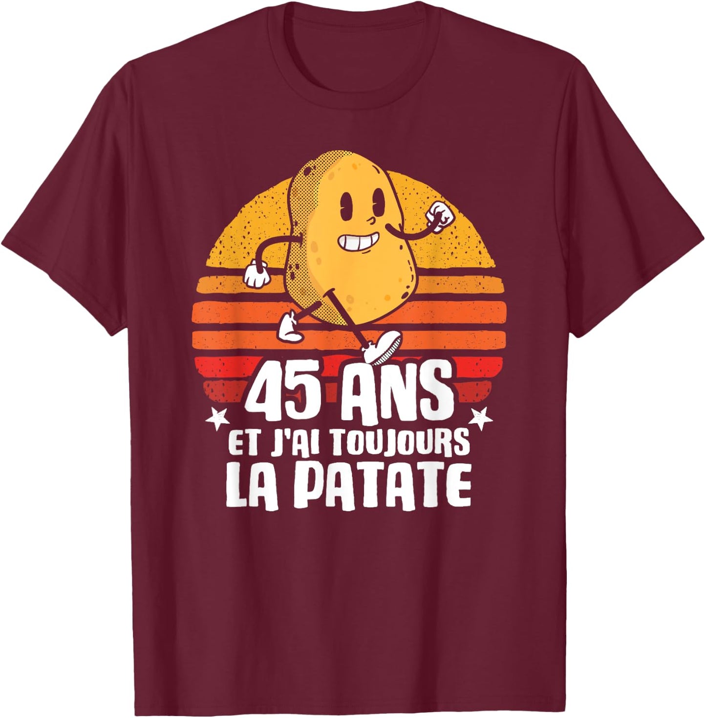 Anniv Gift 45 Years Birthday Decoration 45 Years Potato , Black, S T-Shirt - T-Shirt | Maroon