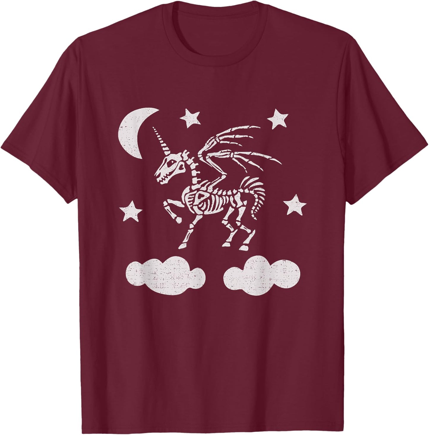 Unicorn Pegasus Skeleton Halloween Moon Stars T-Shirt - T-Shirt | Maroon