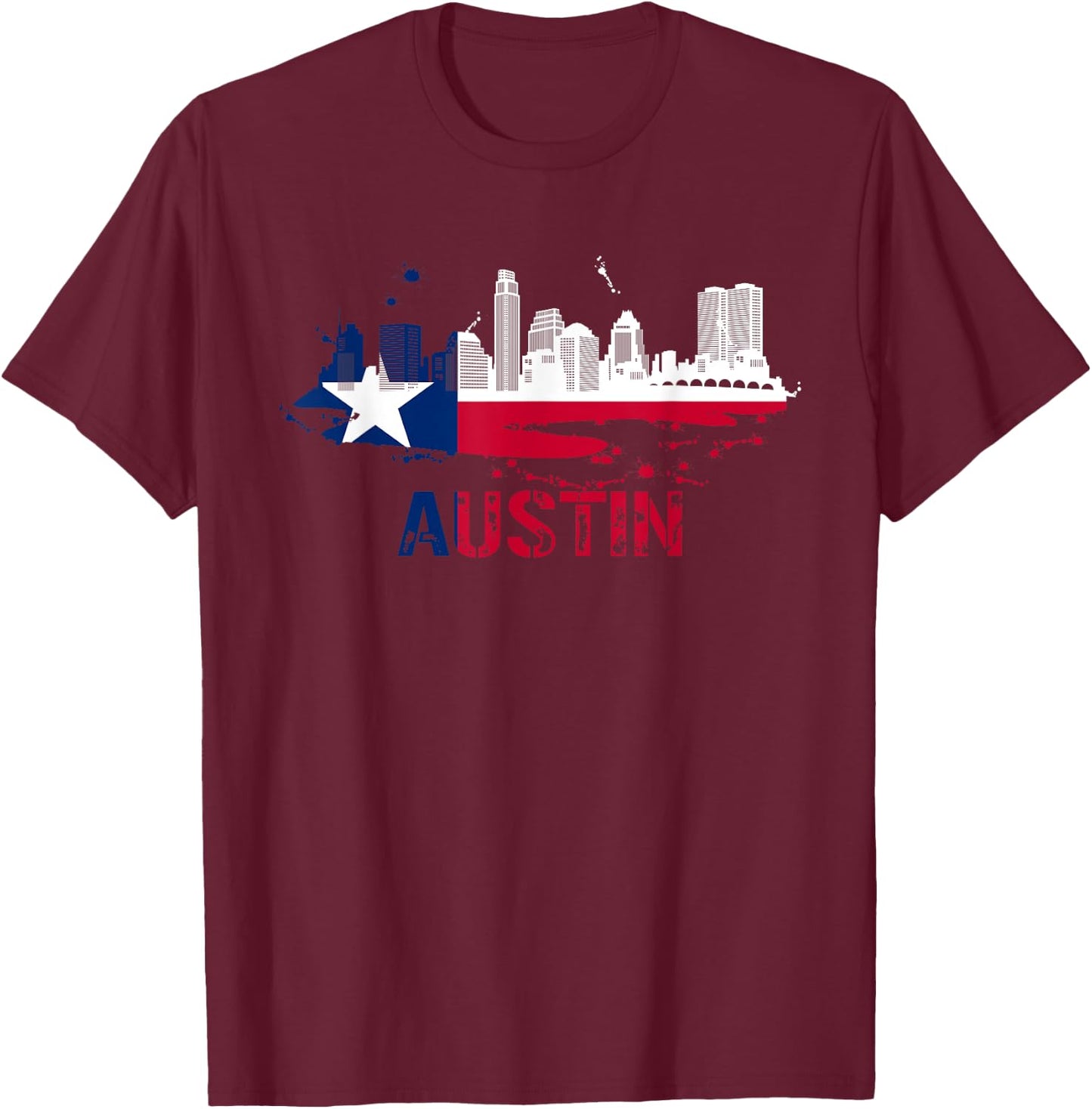 Texas State Flag - Austin Skyline - Austin Texas Skyline T-Shirt - T-Shirt | Maroon