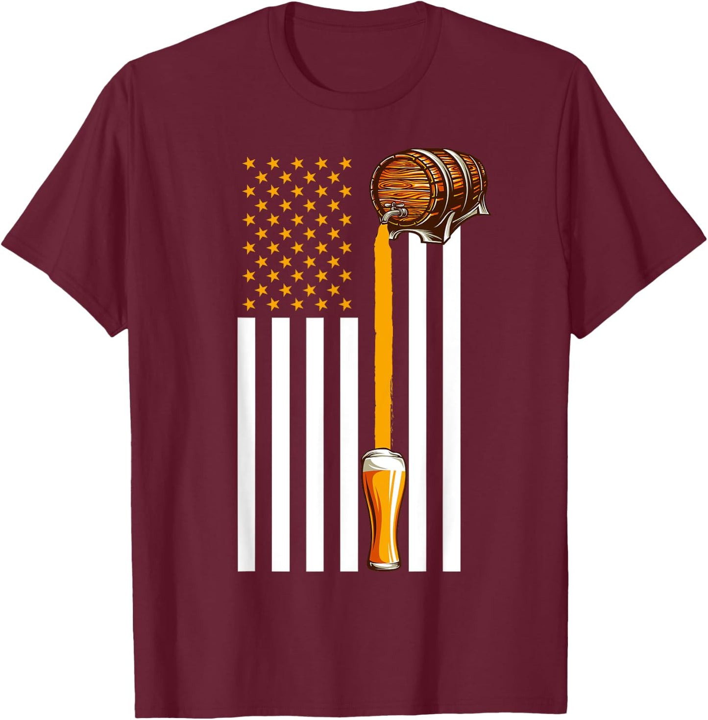 Funny Beer American Flag USA Patriotic 4th July Men T-Shirt - T-Shirt | Maroon