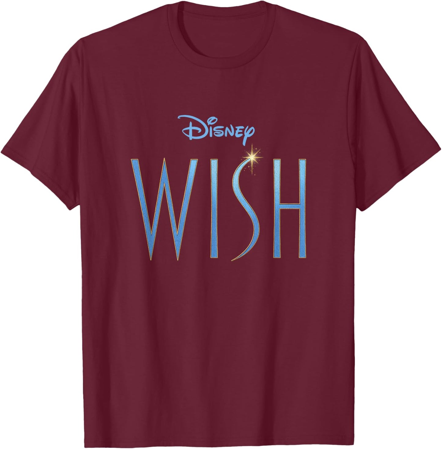 Disney Wish Blue Sparkle Title Movie Logo T-Shirt - T-Shirt | Maroon