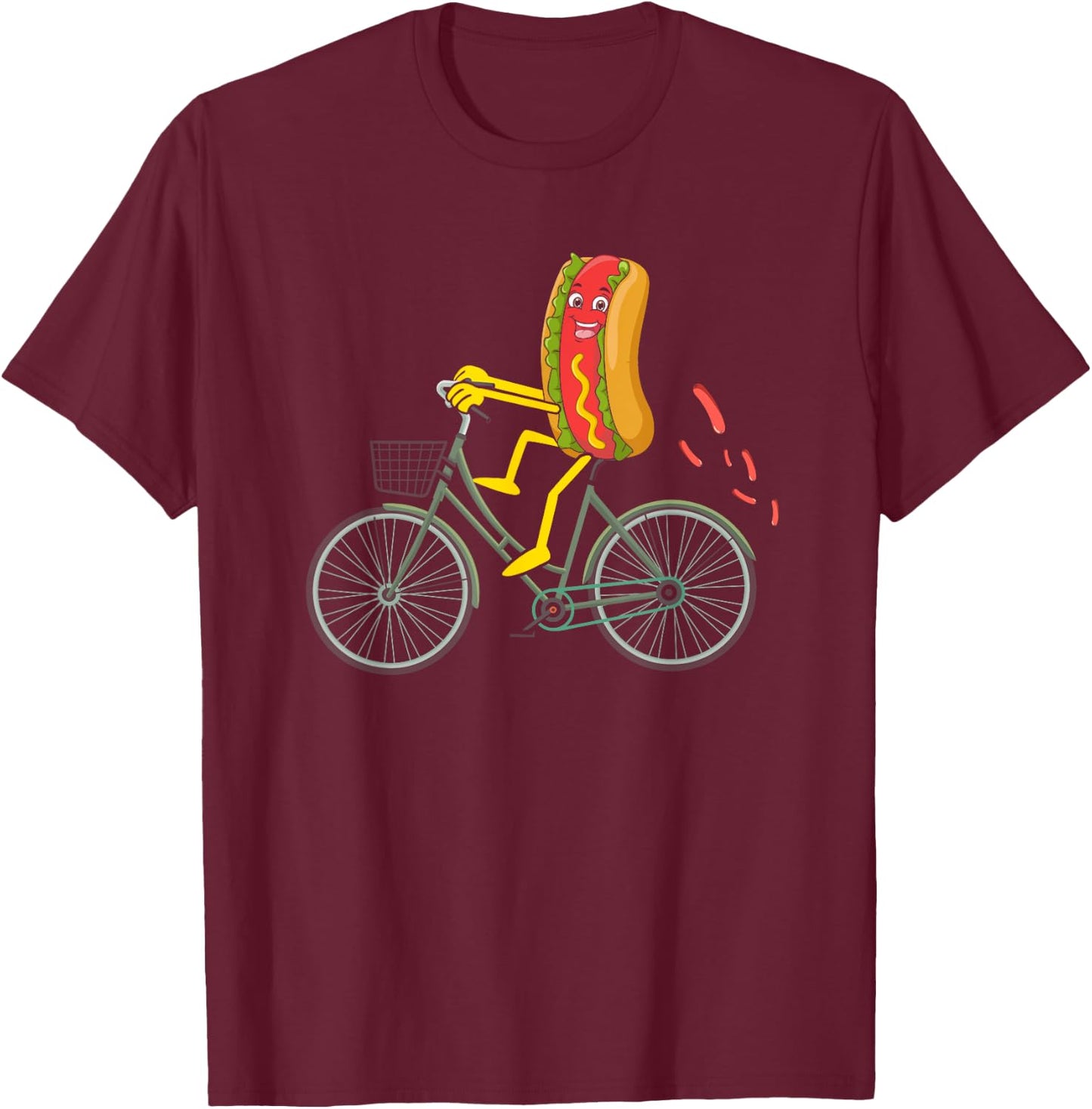 Hot Dog riding Bike Bicycle Cycling Cyclist Wiener Love Men Women T-Shirt - T-Shirt | Maroon