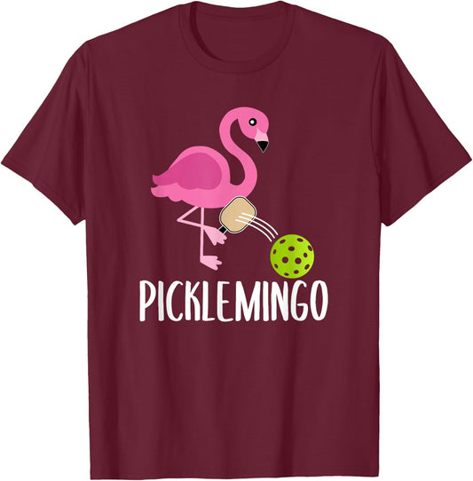 Pickleball Player Paddleball Lover Picklemingo Pink Flamingo T-Shirt - T-Shirt | Maroon