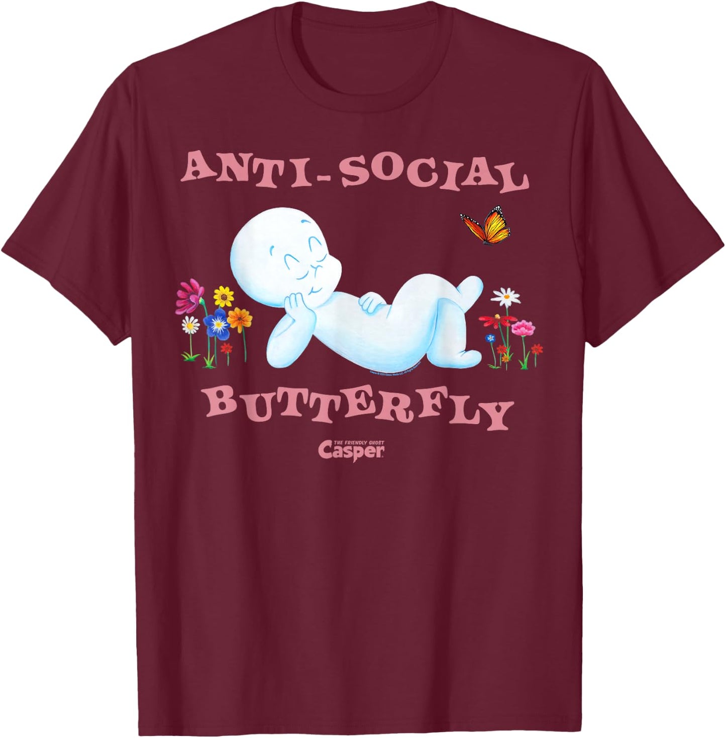 Casper the Friendly Ghost Anti-Social Butterfly T-Shirt - T-Shirt | Maroon