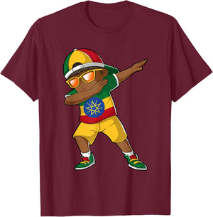 Ethiopian Boy Ethiopia Kid Patriotism Roots Heritage T-Shirt - T-Shirt | Maroon