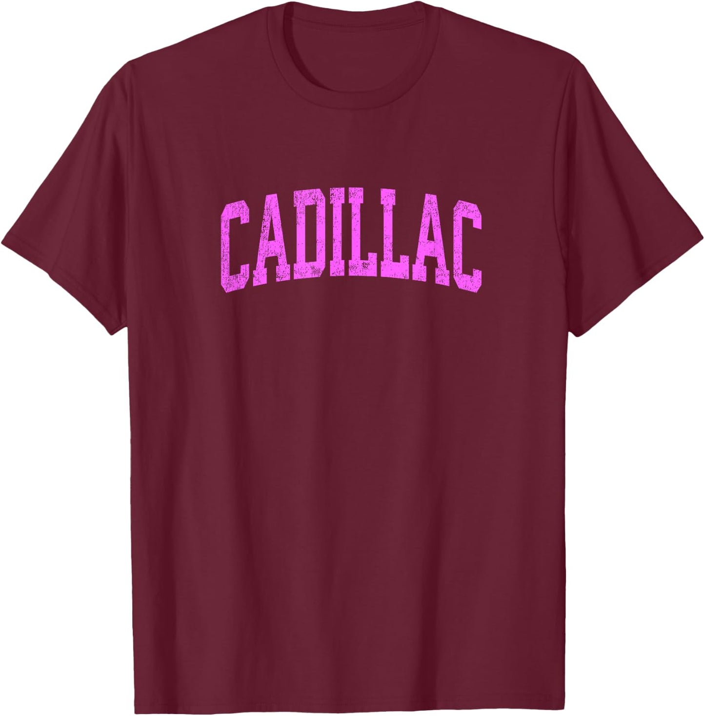 Cadillac Michigan MI Vintage Athletic Sports Pink Design T-Shirt - T-Shirt | Maroon