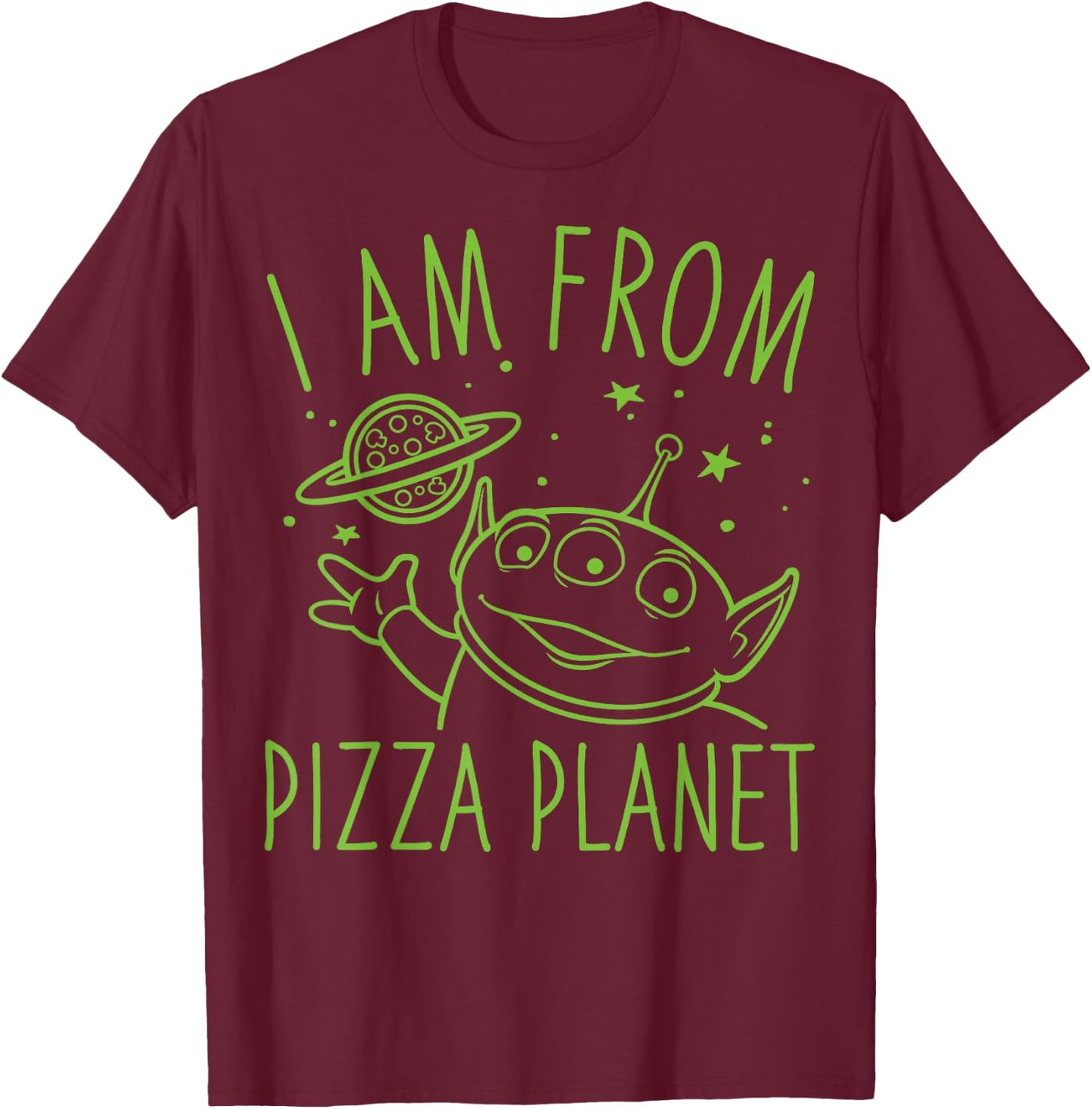 Disney Pixar Toy Story Neon Green Alien Pizza Planet Logo T-Shirt - T-Shirt | Maroon