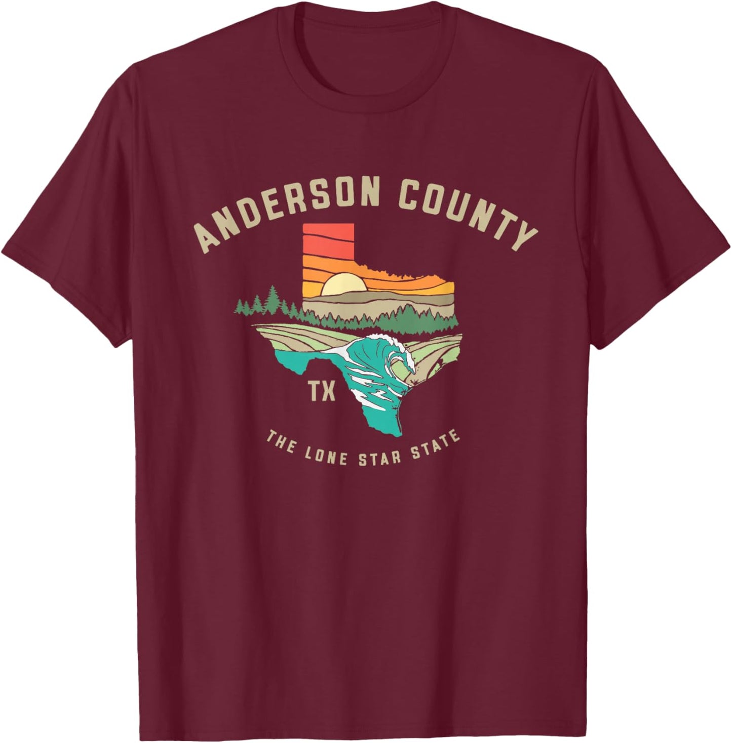 Anderson County Texas Outdoors Vintage Nature Design T-Shirt - T-Shirt | Maroon
